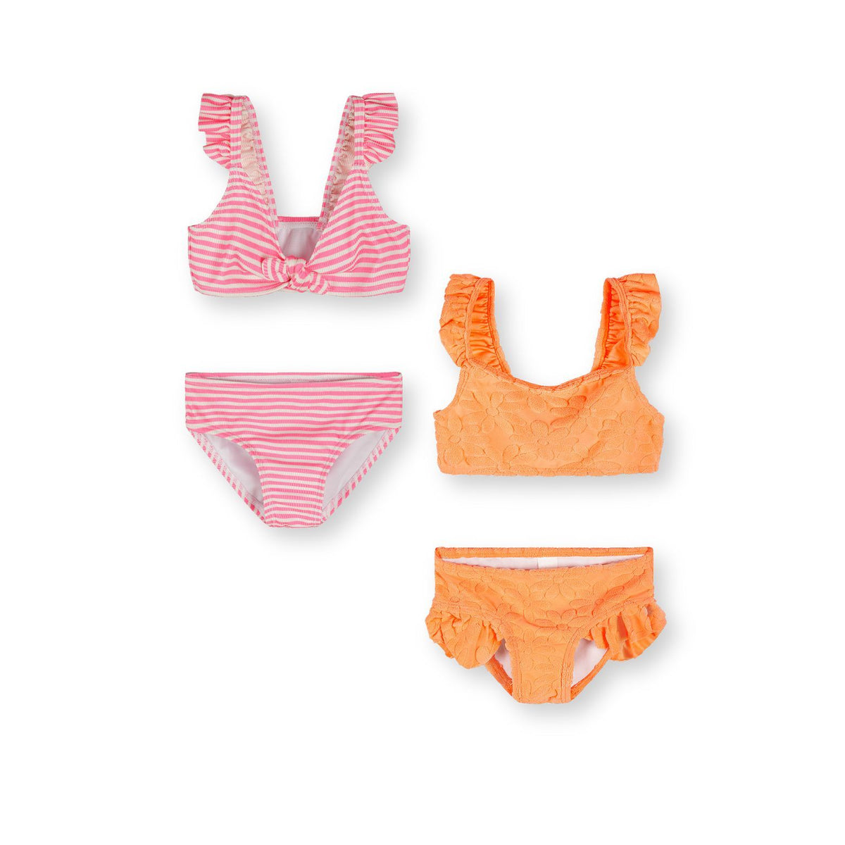 Girls' bikinis 2-pack in pink, white and orange — complete product view for square Shop card