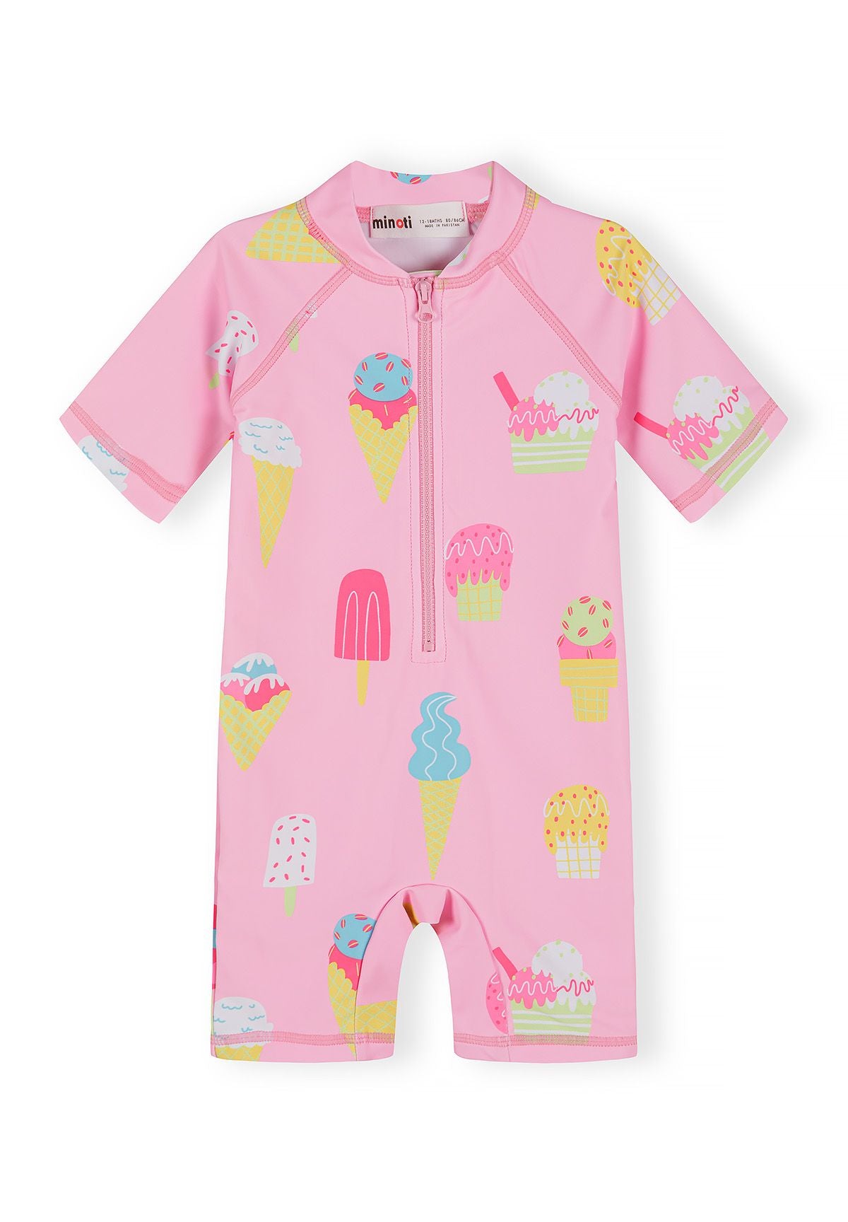 UV Rashguard Swimsuit, Ice Cream Print, Pink - 1