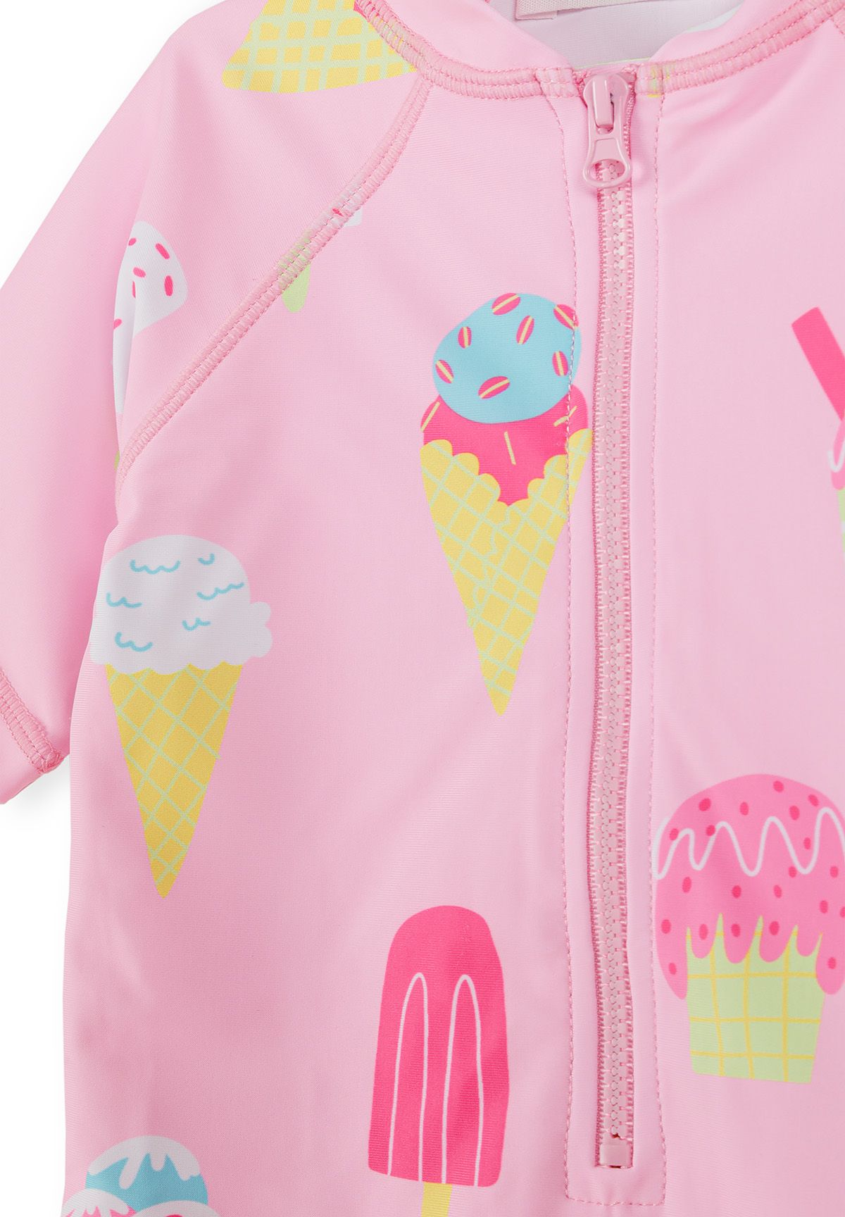 UV Rashguard Swimsuit, Ice Cream Print, Pink - 3