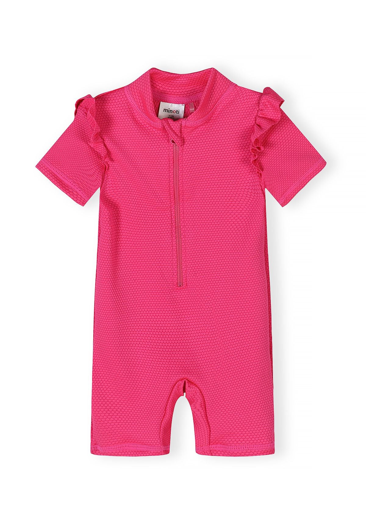 Ruffle Sleeve Rash Suit, Pink, Textured - 2