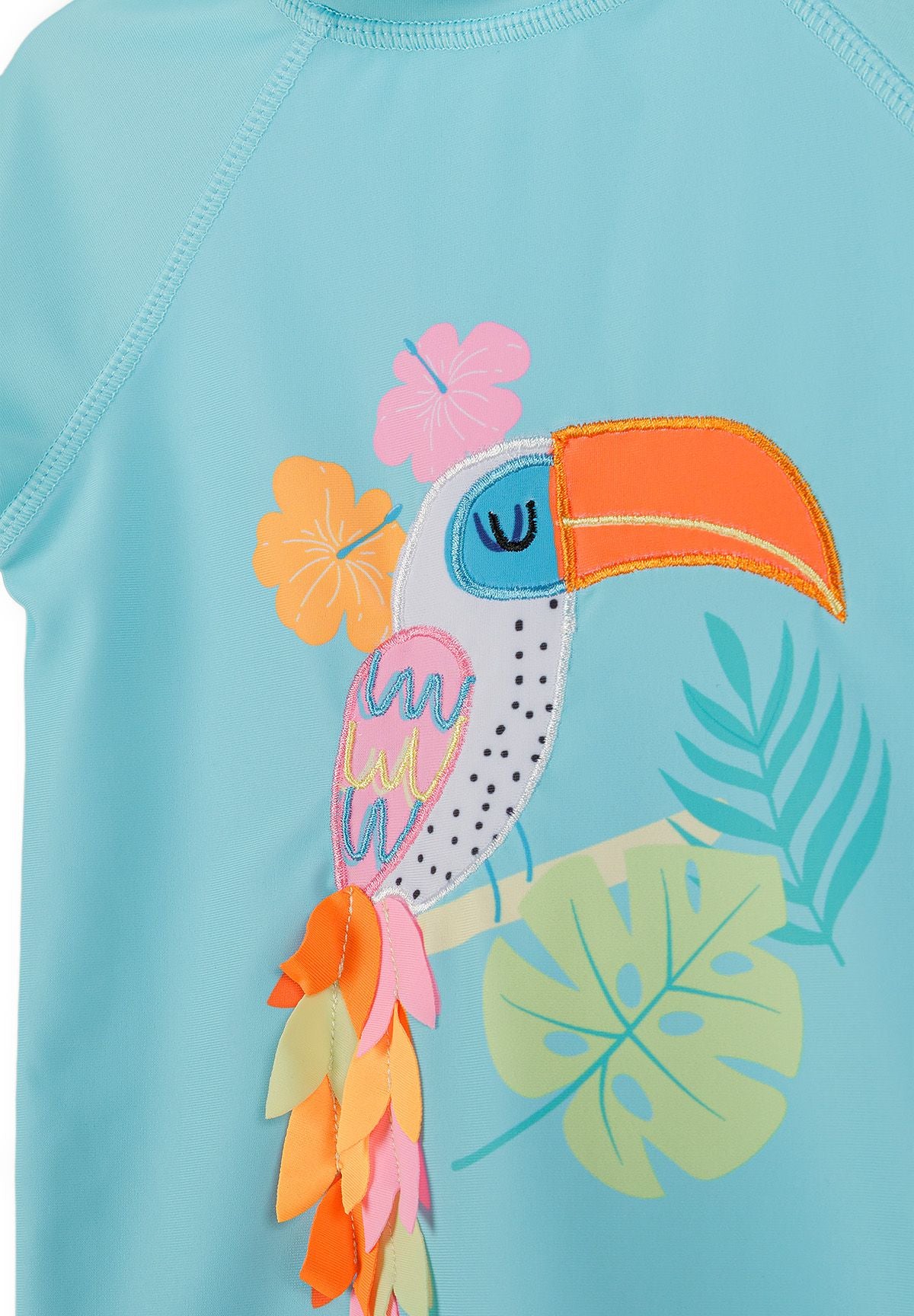 Swimsuit with Sun Hat, Toucan Print, Turquoise - 4