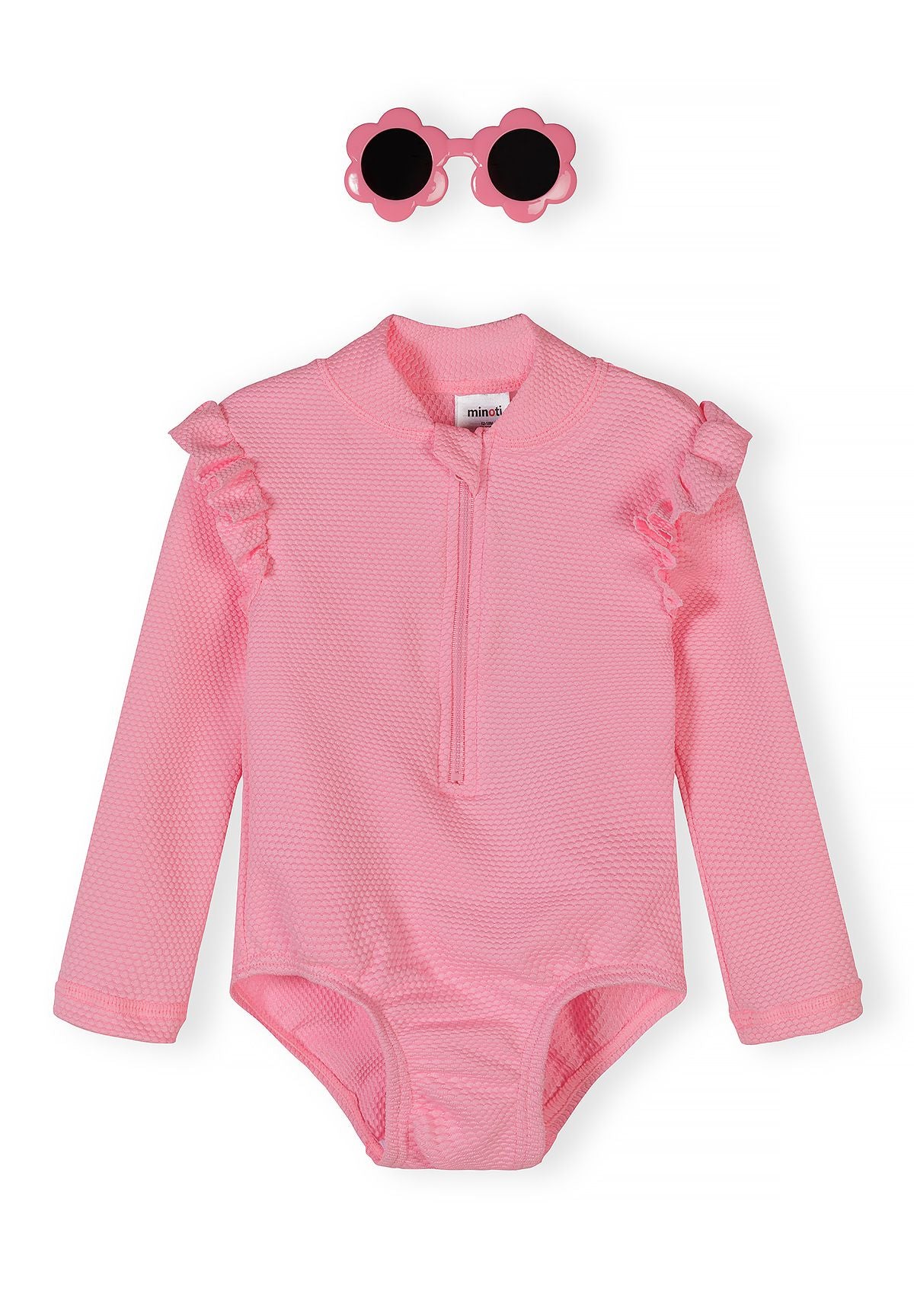 Long Sleeve Swimsuit, Light Pink, Ruffle Detail - 1