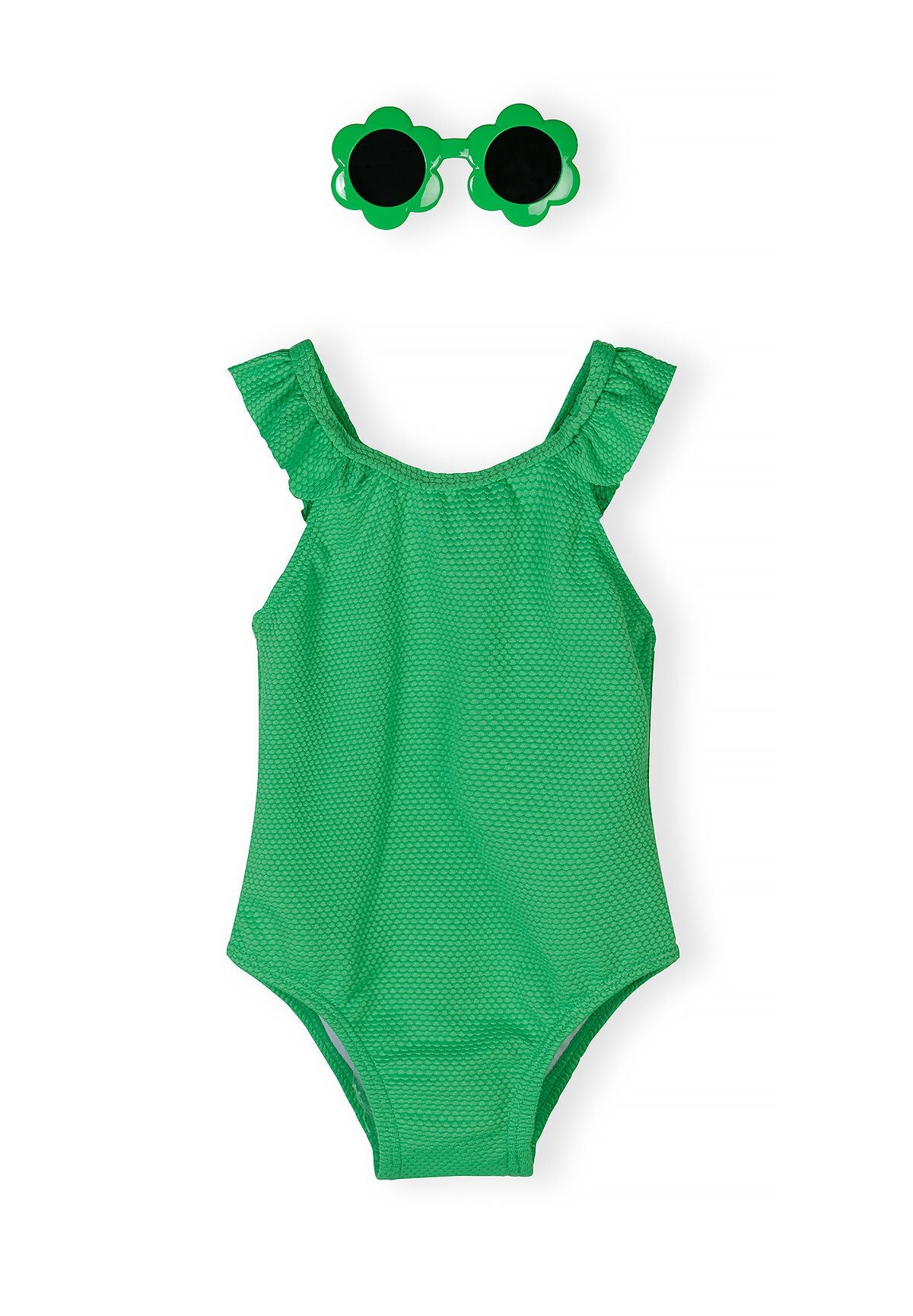 Frill Strap Swimsuit, Neon Green - 1