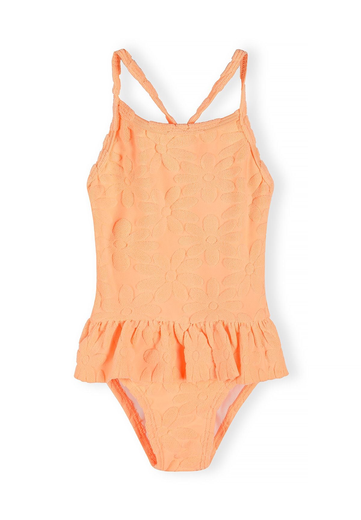 Textured Swimsuit with Frill Detail, Neon Orange - 1