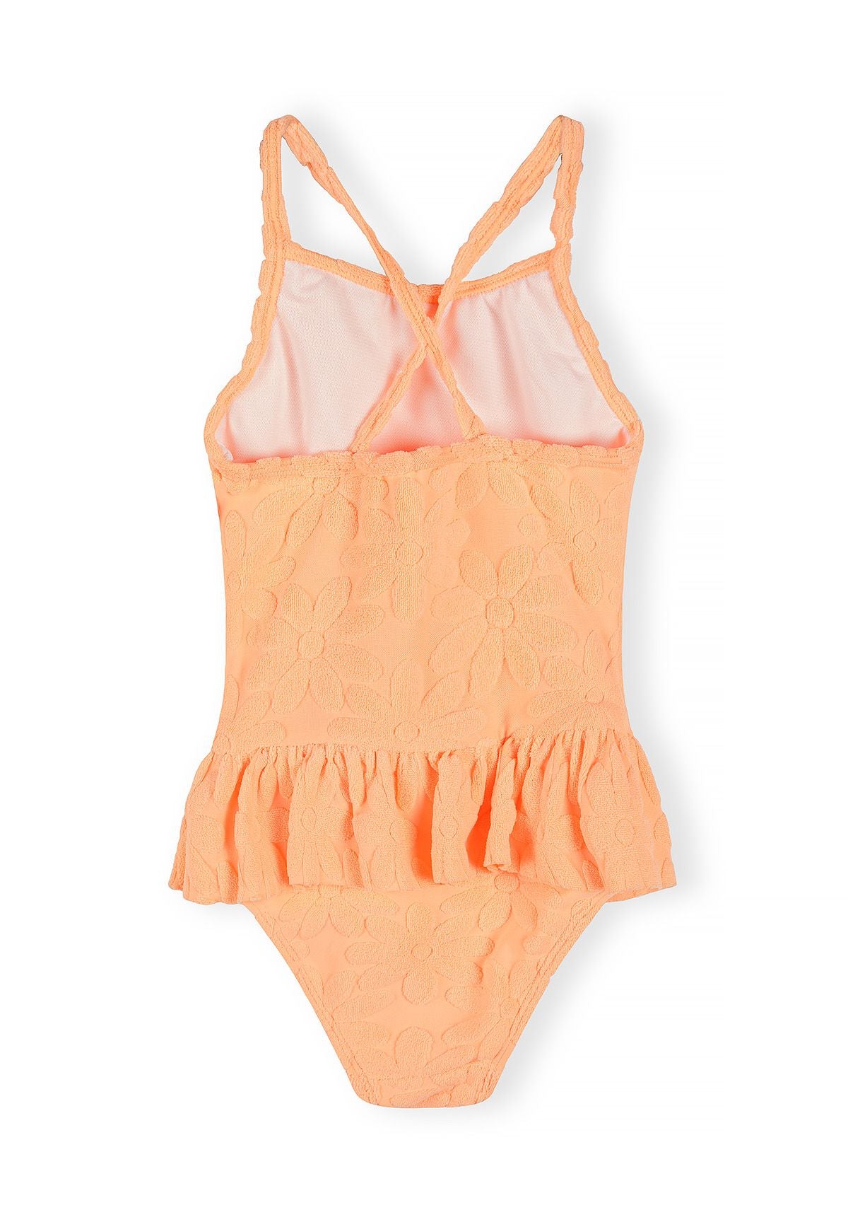 Textured Swimsuit with Frill Detail, Neon Orange - 2