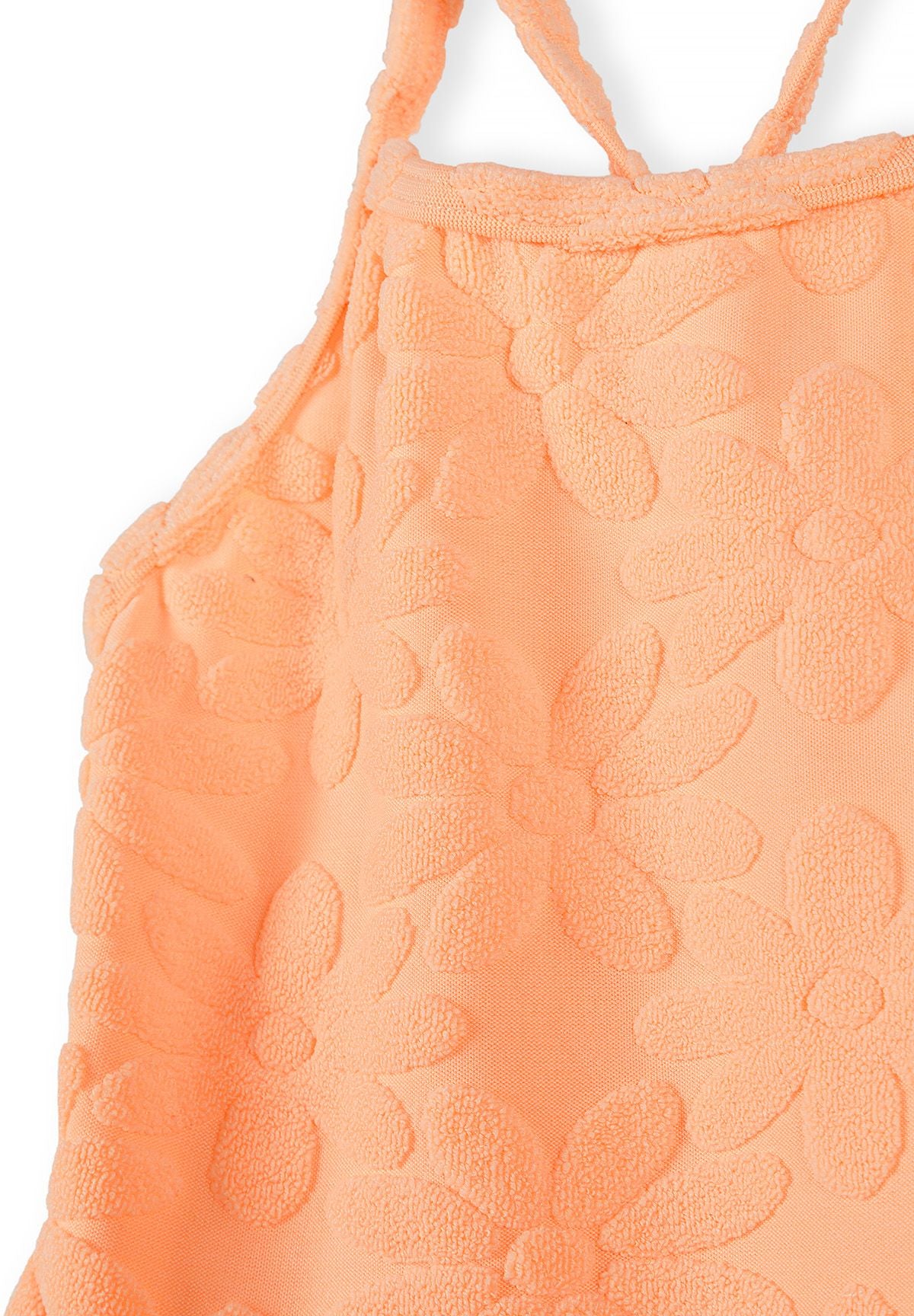 Textured Swimsuit with Frill Detail, Neon Orange - 3