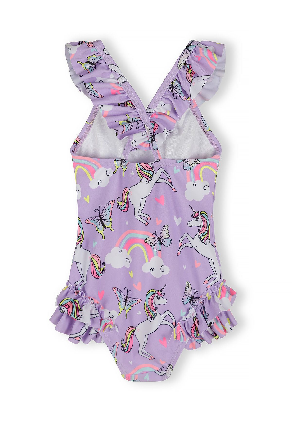 Frill Strap Swimsuit, Unicorn Print, Lilac, Headband - 2