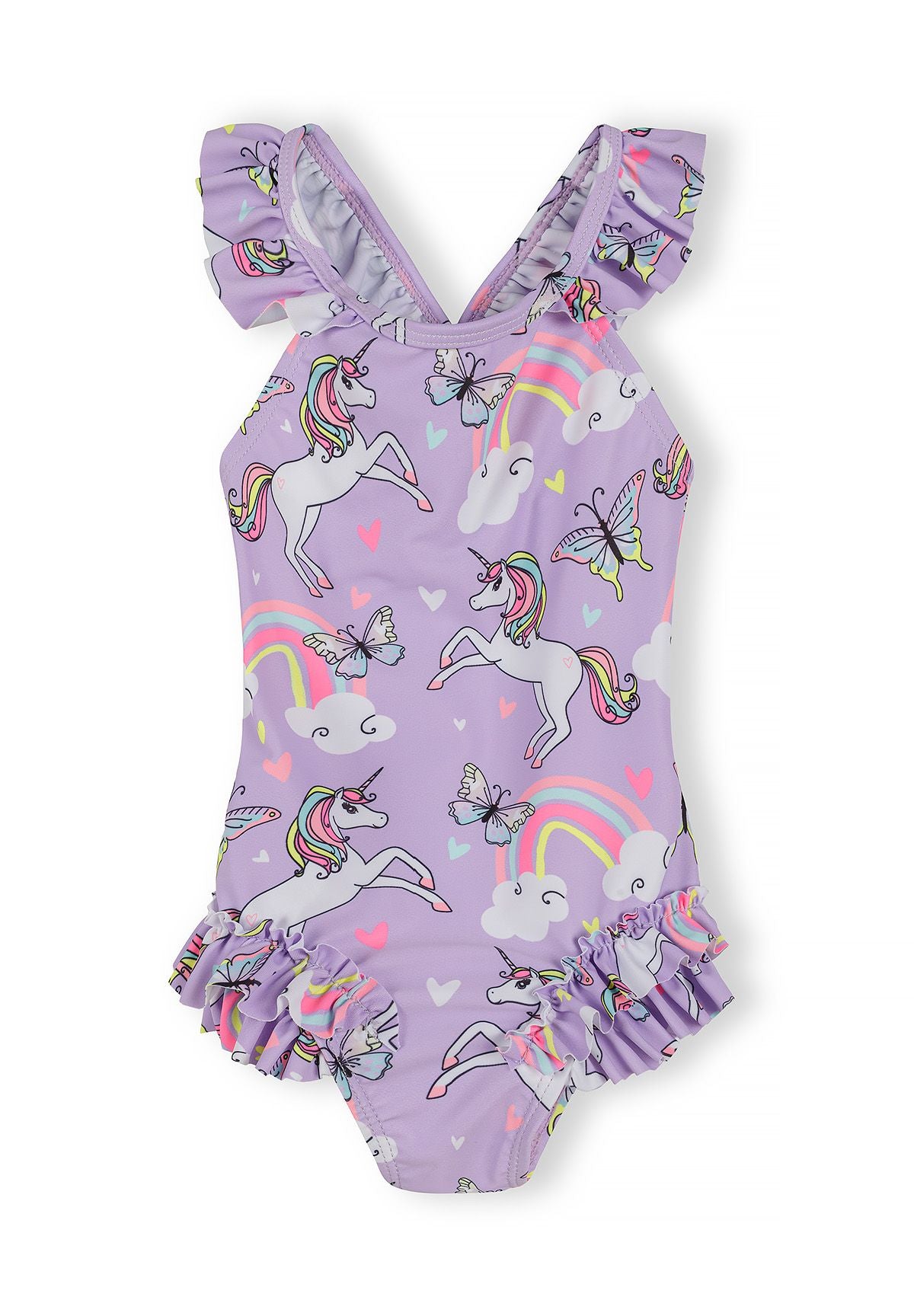 Frill Strap Swimsuit, Unicorn Print, Lilac, Headband - 3