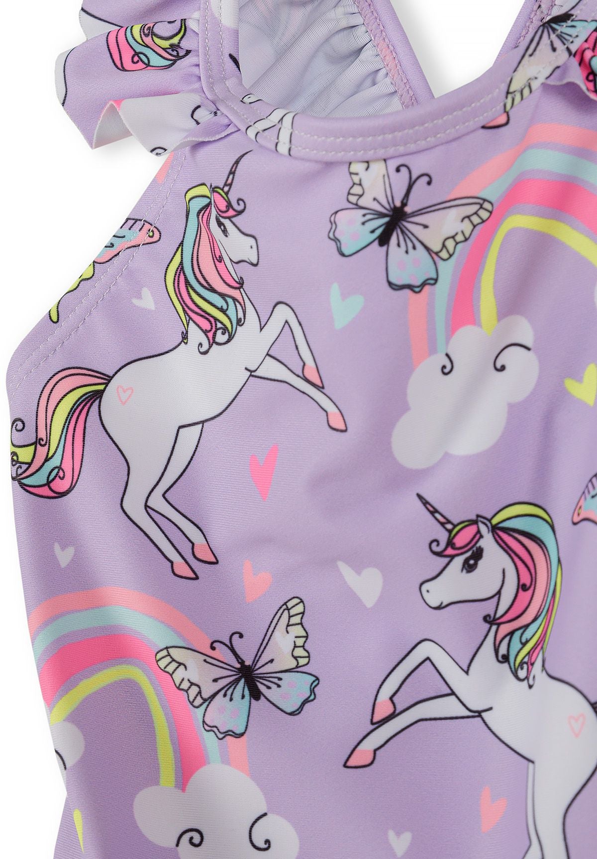 Frill Strap Swimsuit, Unicorn Print, Lilac, Headband - 4