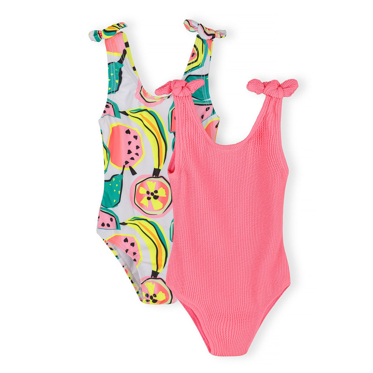 Girls' tie-shoulder swimsuits 2-pack in pink and multicolour — complete product view for square Shop card