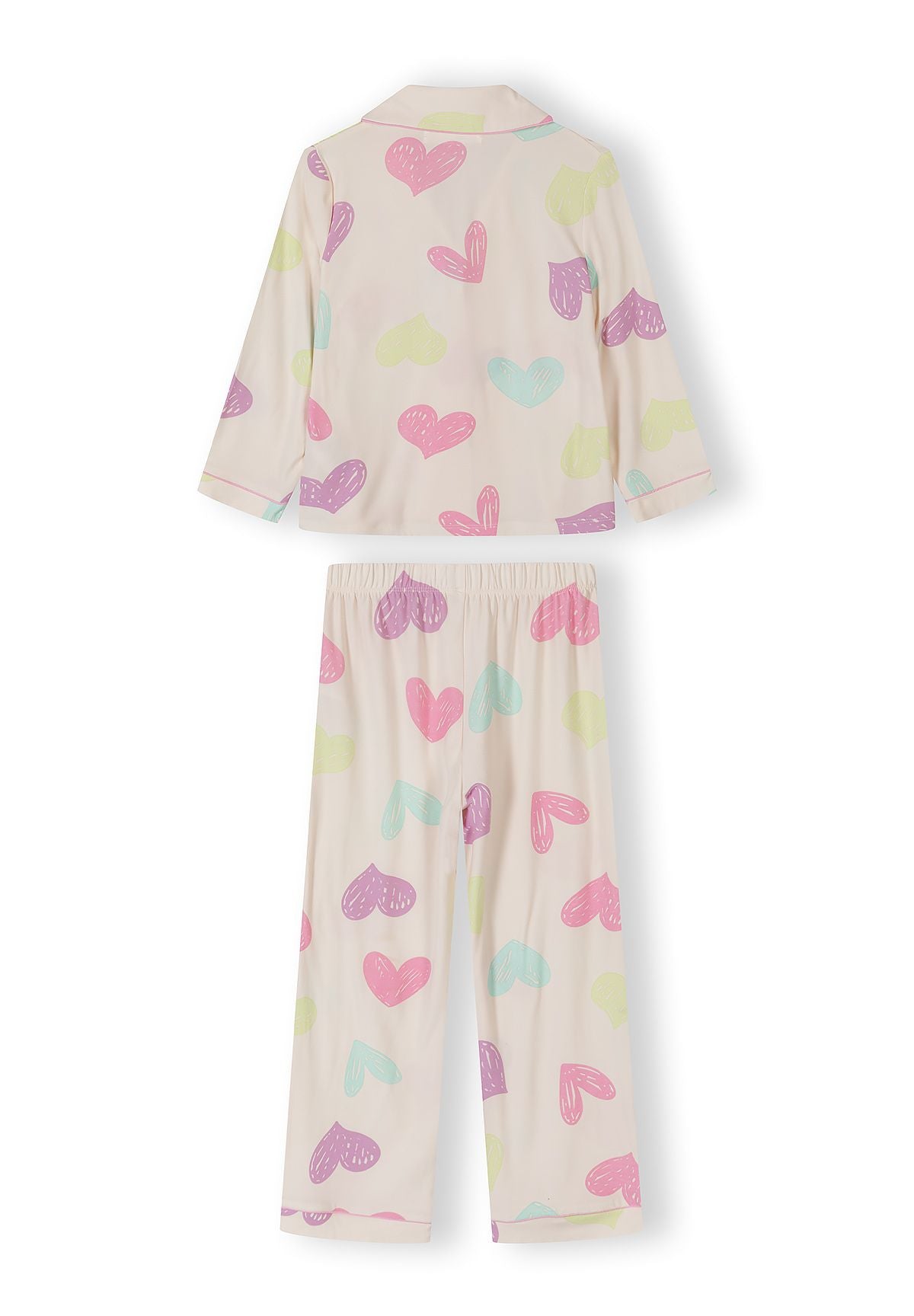 Heart Print Pyjama Set, Pink Cream, Button-Up - 2