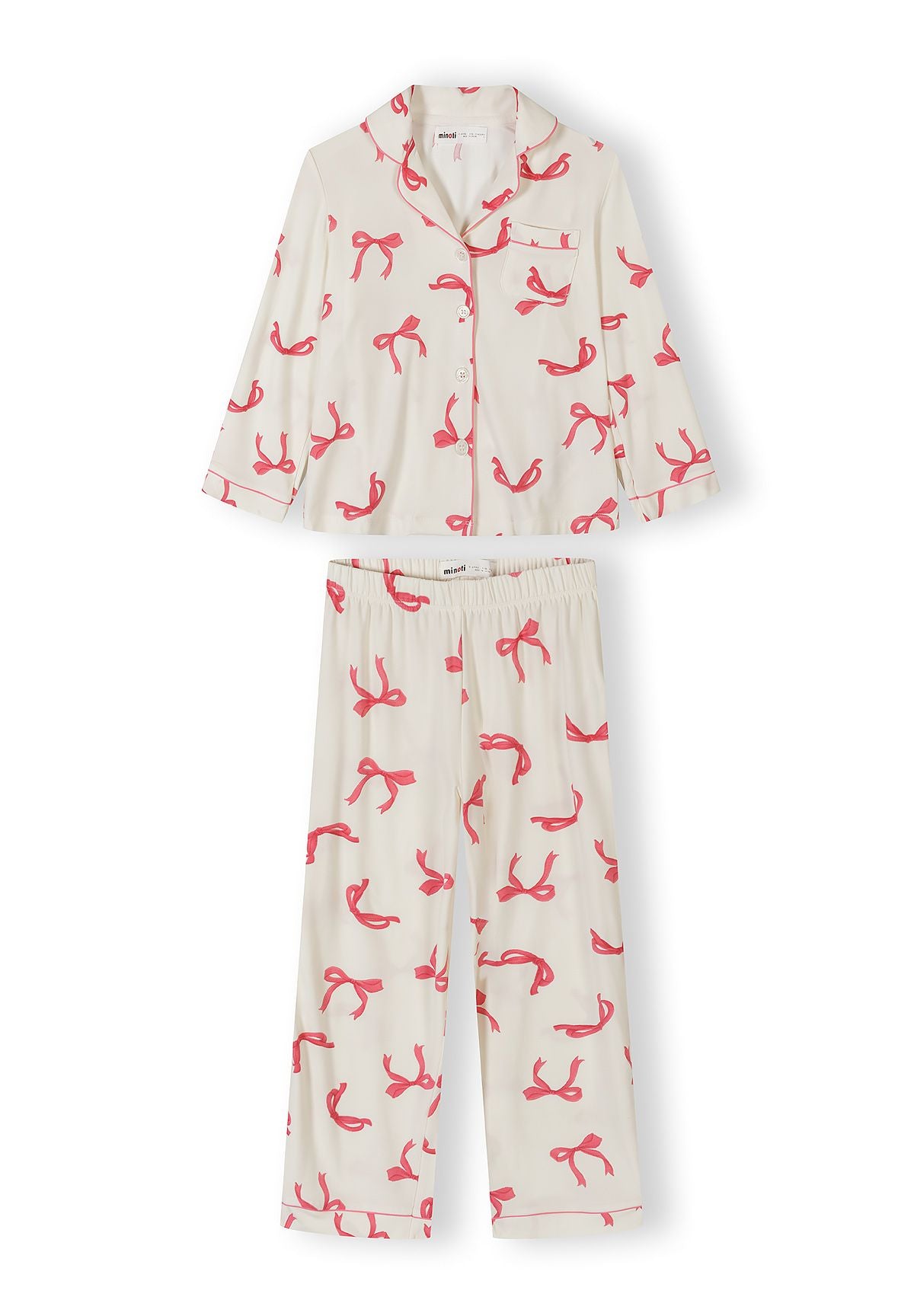 Pyjama Set Long Sleeve, Bow Print, Cream Pink - 1