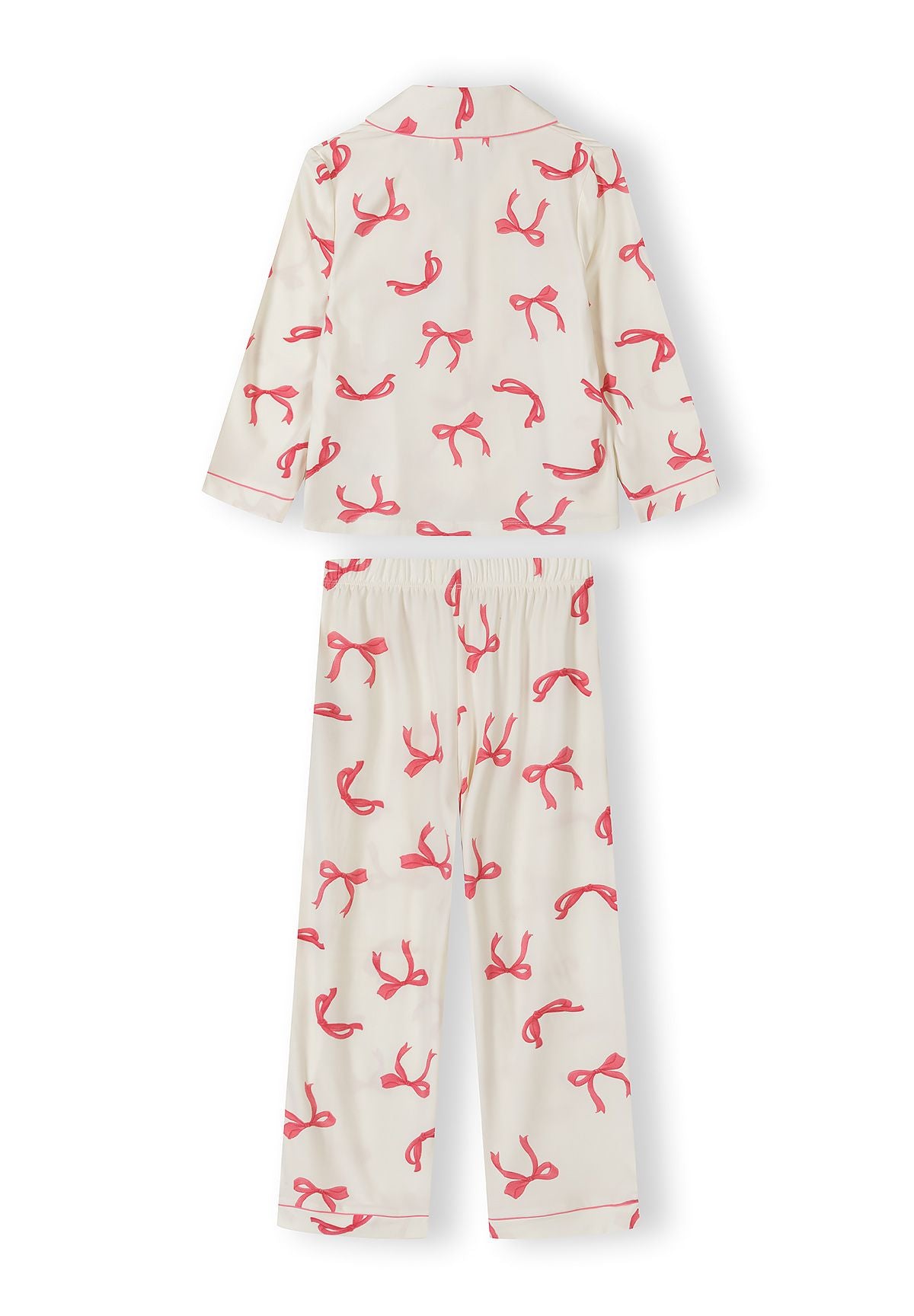 Pyjama Set Long Sleeve, Bow Print, Cream Pink - 2