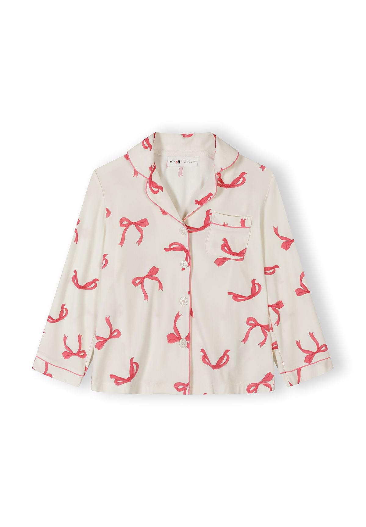 Pyjama Set Long Sleeve, Bow Print, Cream Pink - 3