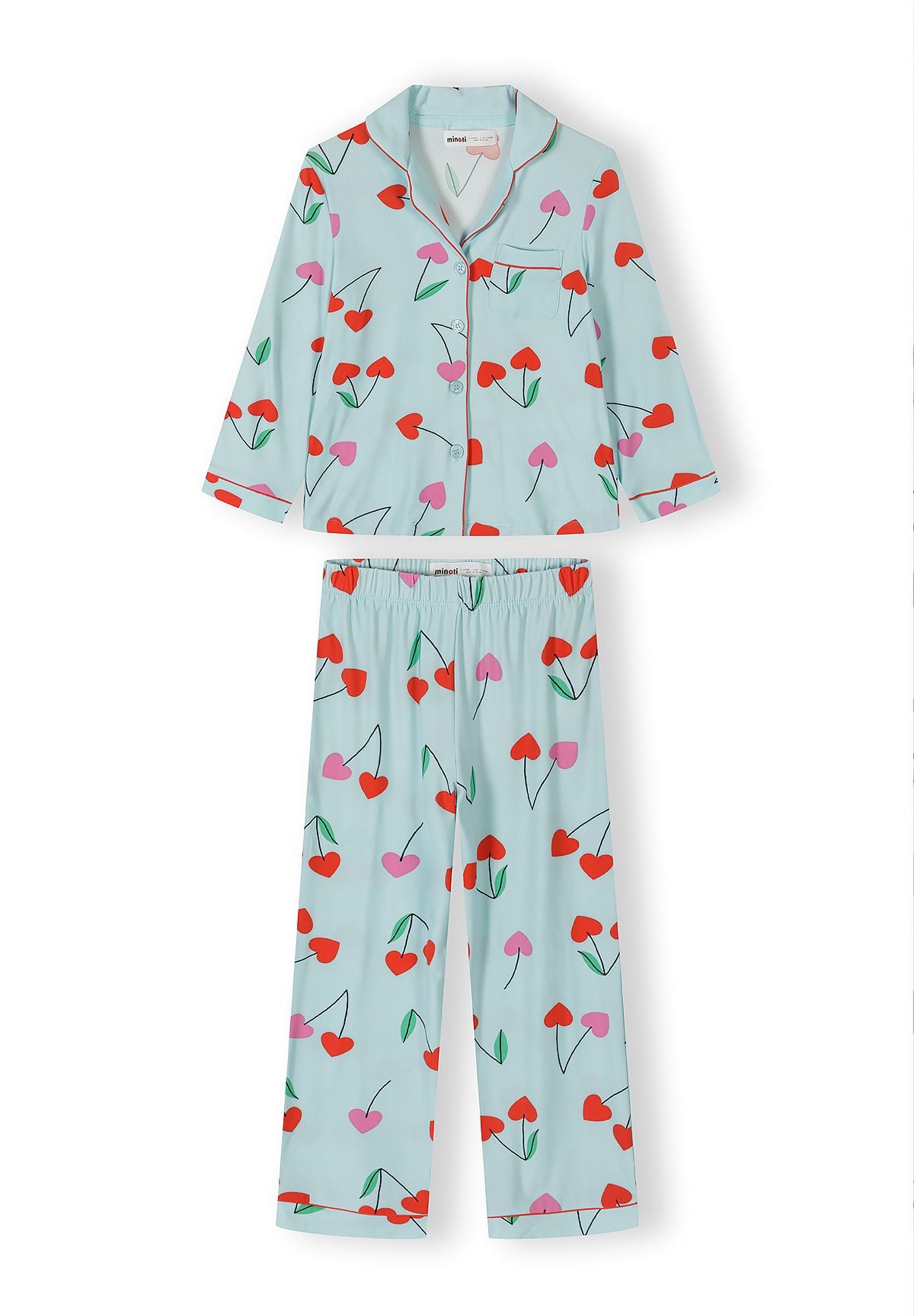 Pyjama Set Long Sleeve, Cherry Print, Light Blue - 1