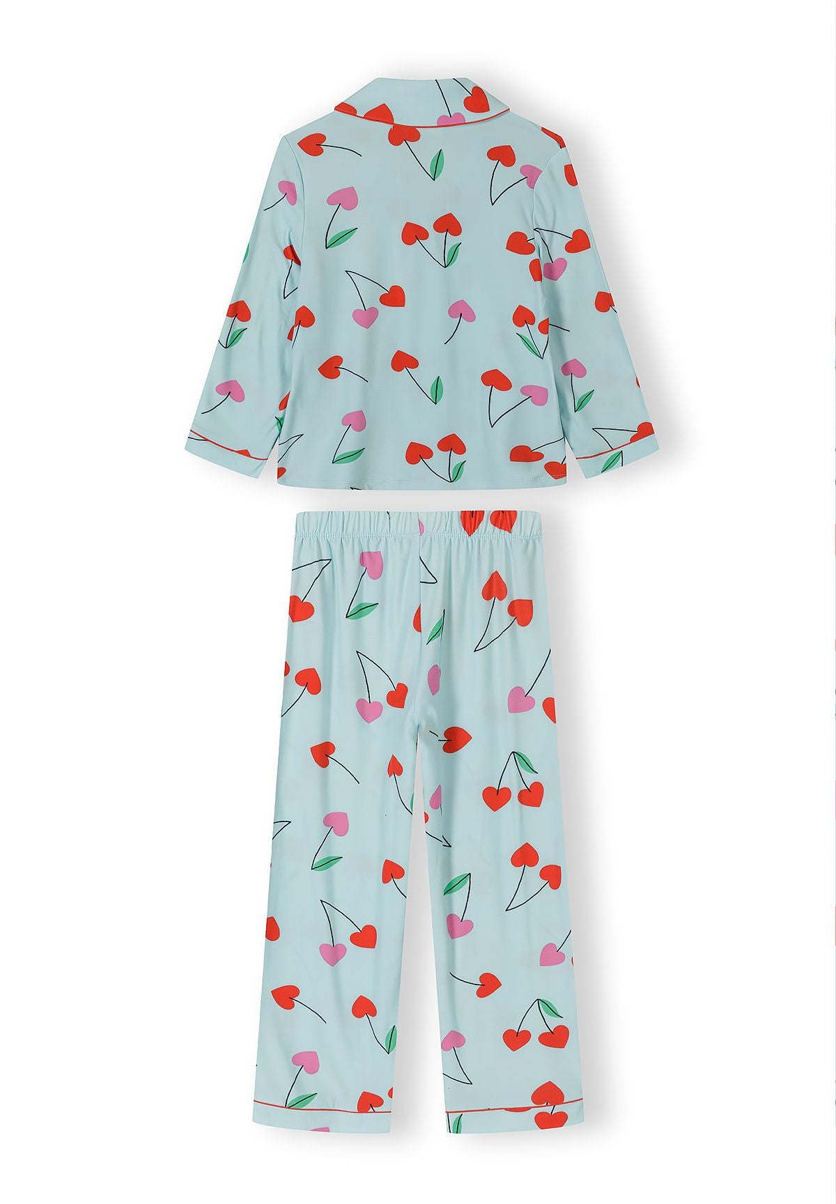 Pyjama Set Long Sleeve, Cherry Print, Light Blue - 2