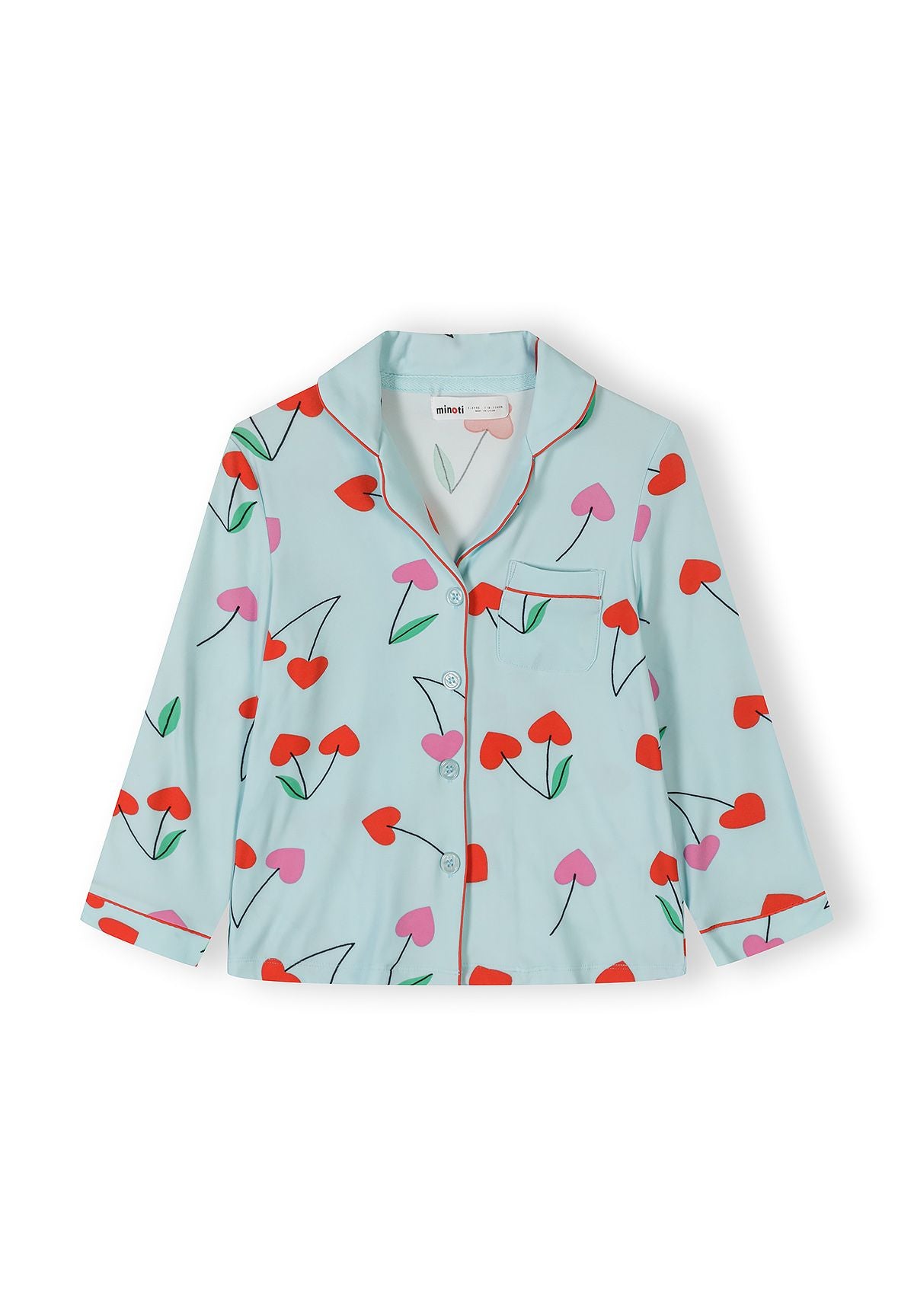 Pyjama Set Long Sleeve, Cherry Print, Light Blue - 3