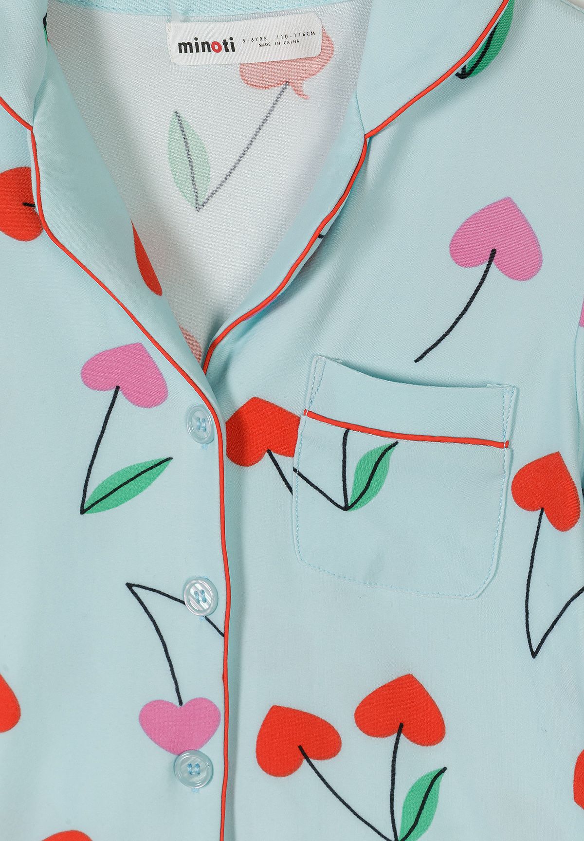 Pyjama Set Long Sleeve, Cherry Print, Light Blue - 5