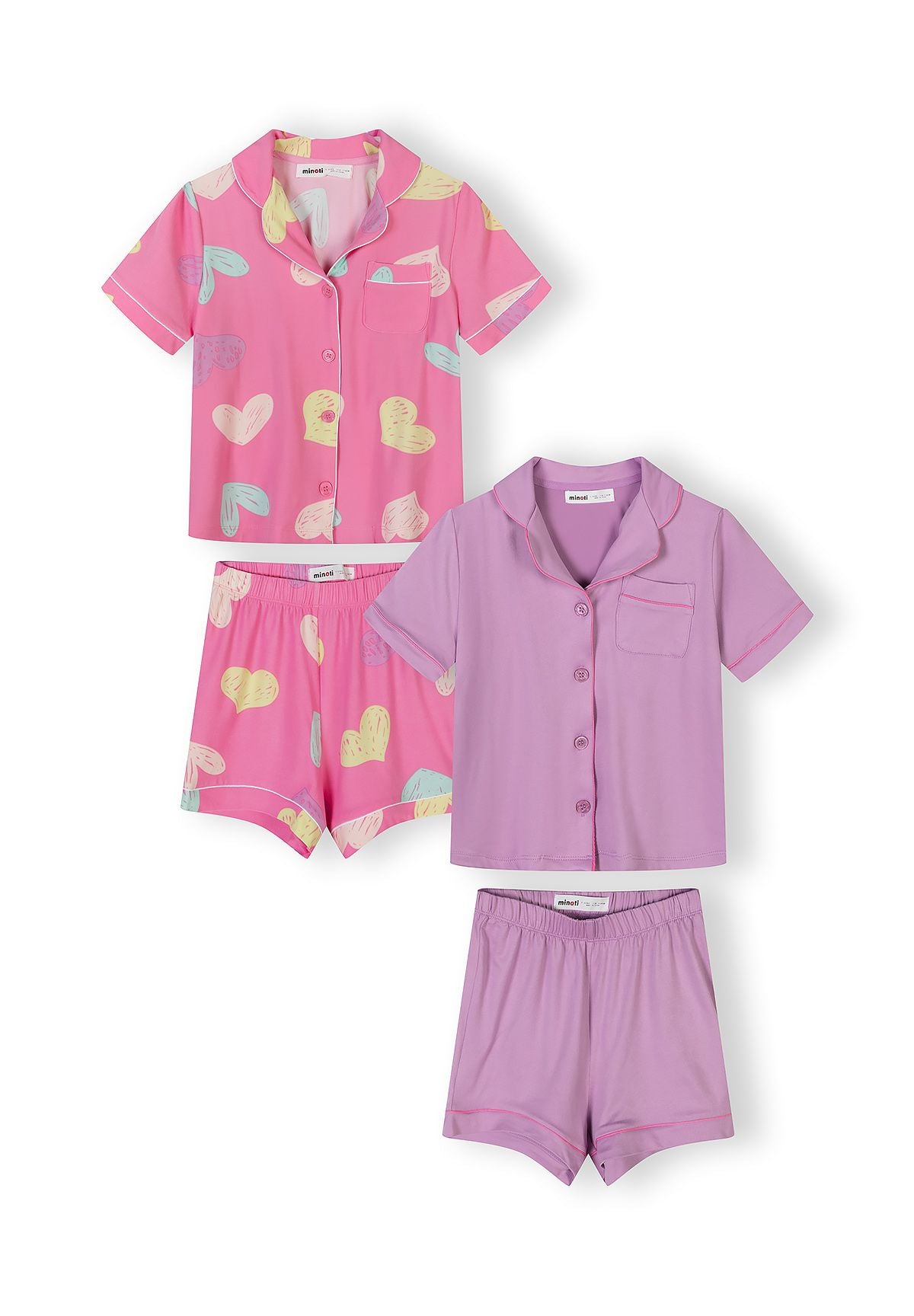 Short Sleeve Pyjama Set 2-Pack, Hearts, Pink Purple - 1