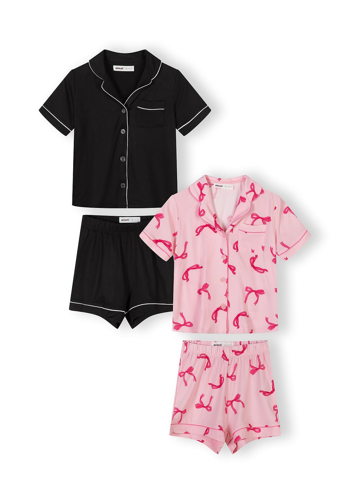 Short Sleeve Pyjama Set, Pink Bow Print - 1