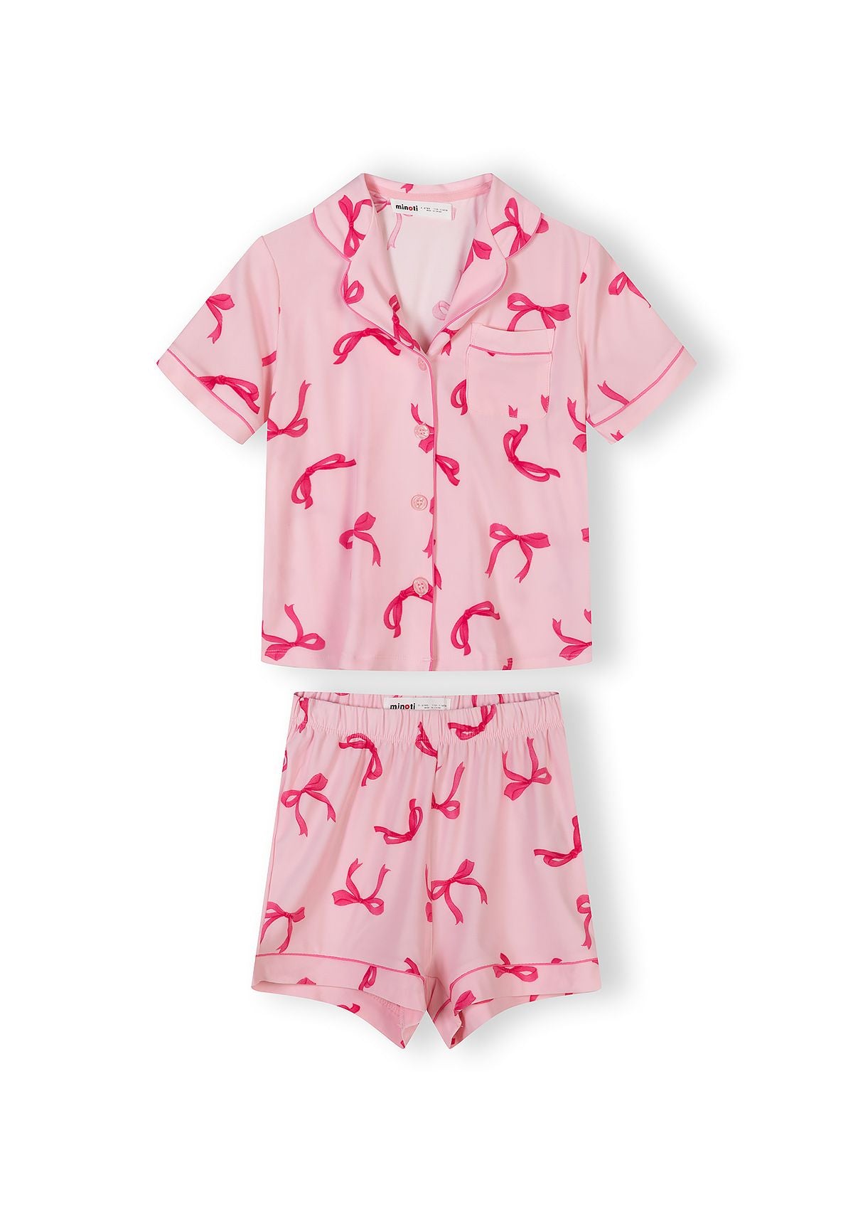Short Sleeve Pyjama Set, Pink Bow Print - 3
