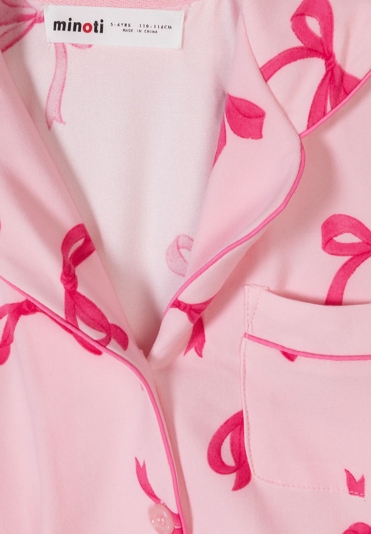 Short Sleeve Pyjama Set, Pink Bow Print - 5