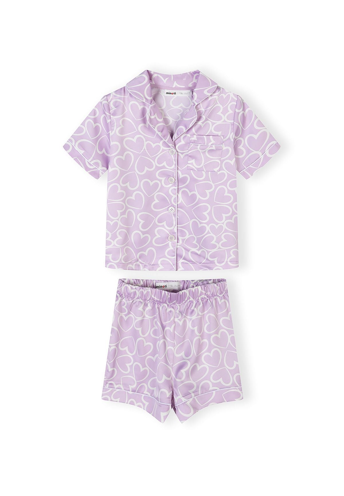 Satin Pyjama Set, Heart Print, Lilac - 1