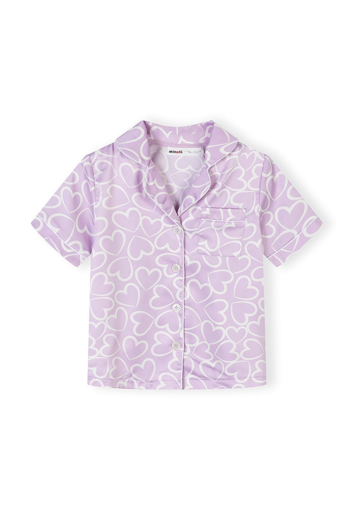 Satin Pyjama Set, Heart Print, Lilac - 2