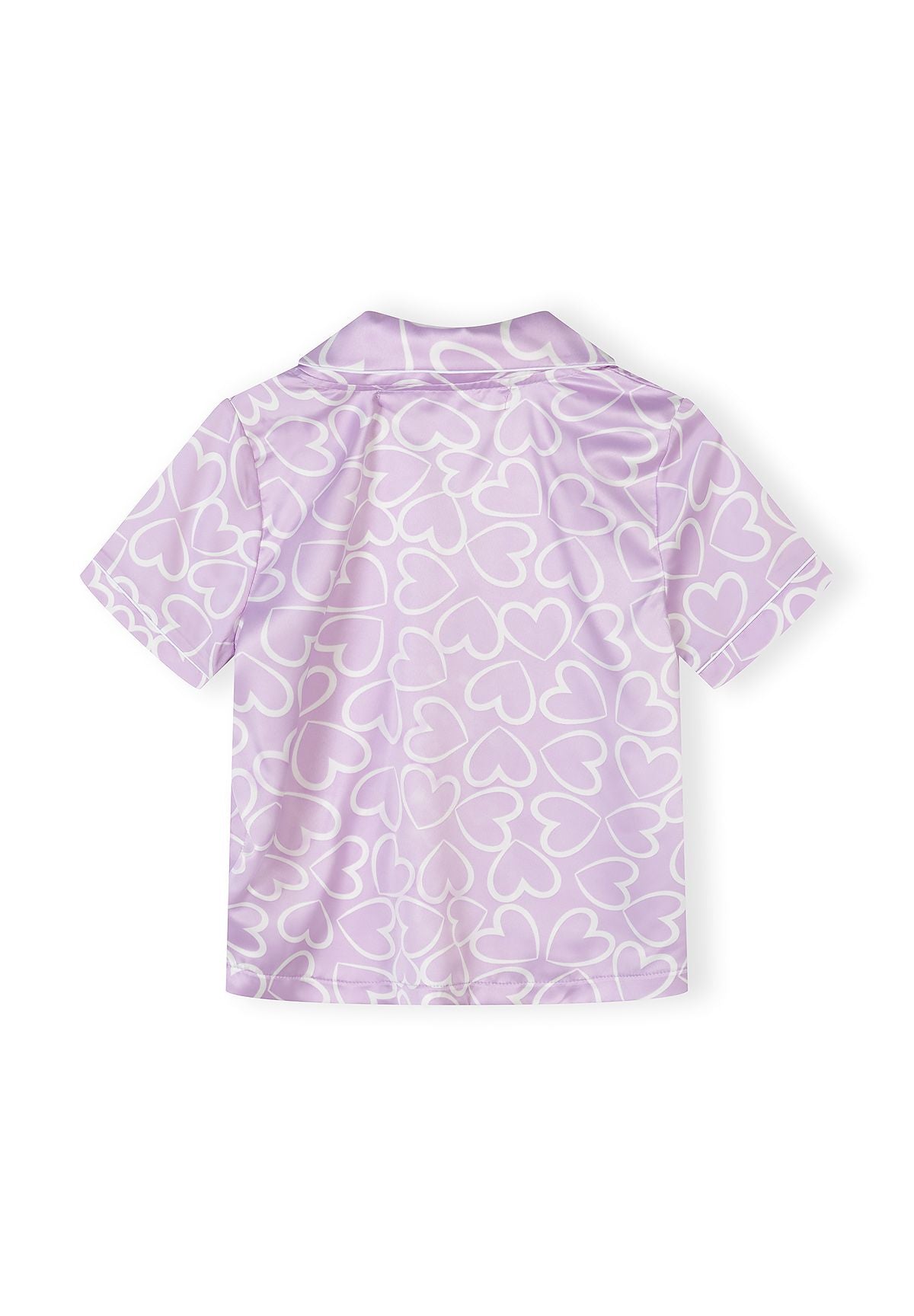 Satin Pyjama Set, Heart Print, Lilac - 3
