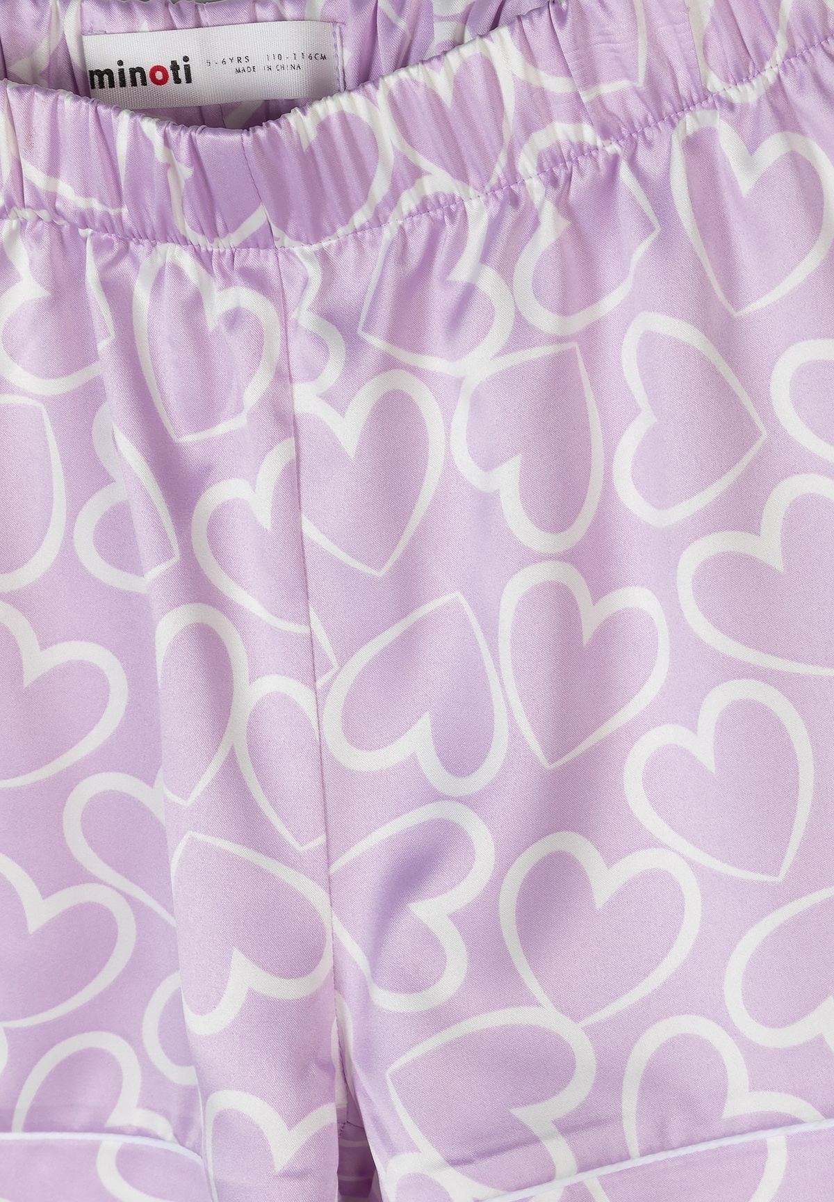 Satin Pyjama Set, Heart Print, Lilac - 6