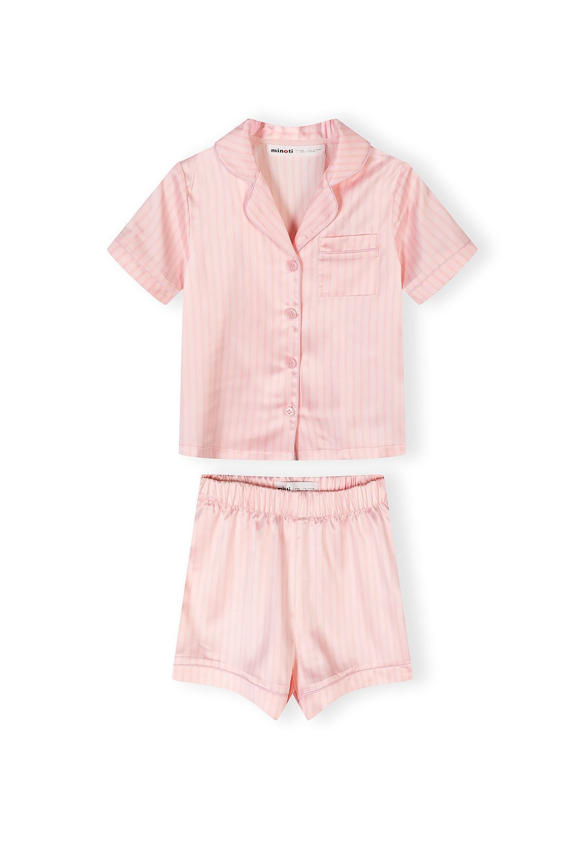 Satin Pyjama Set, Pink White Stripe, Short - 2