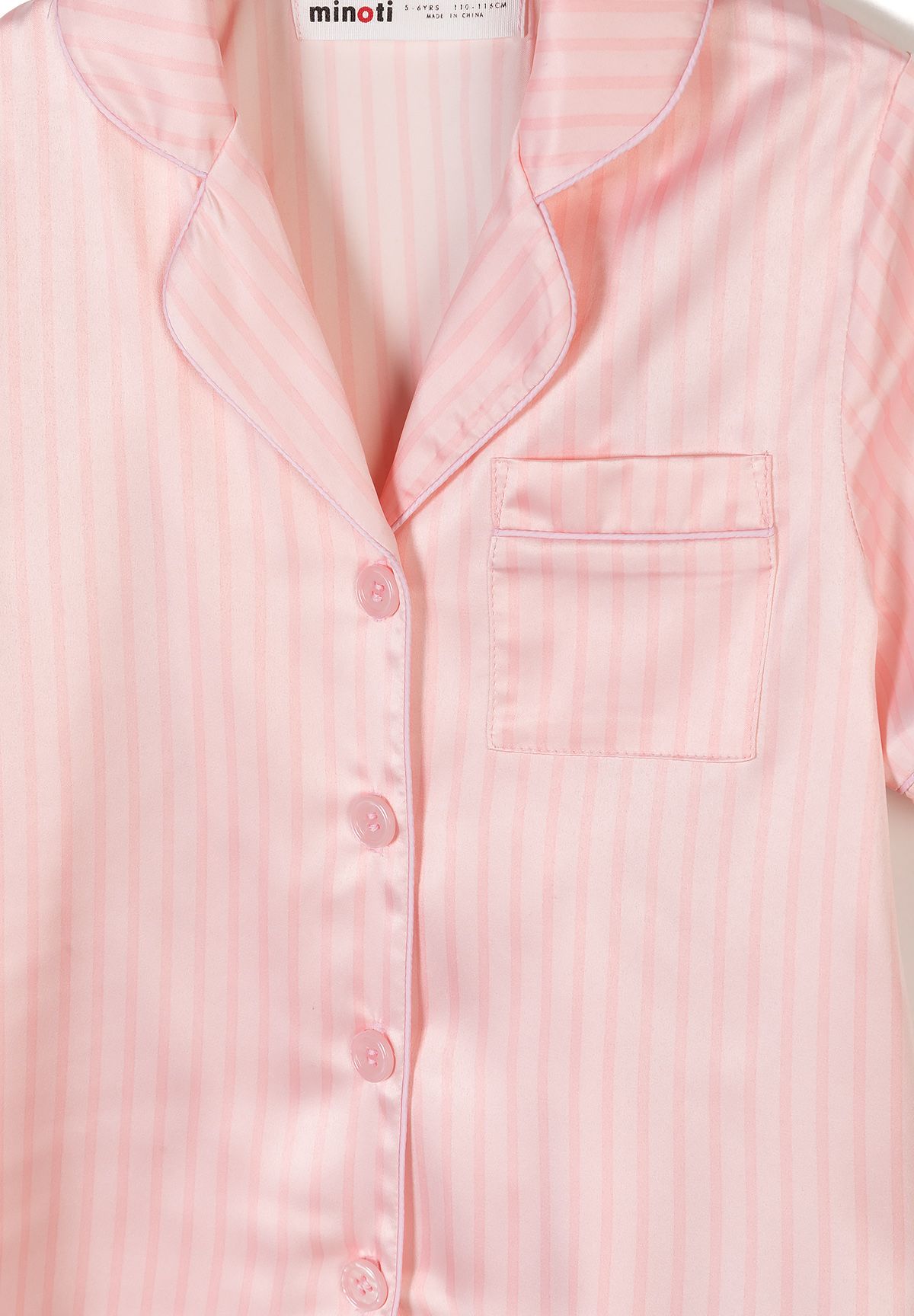 Satin Pyjama Set, Pink White Stripe, Short - 7