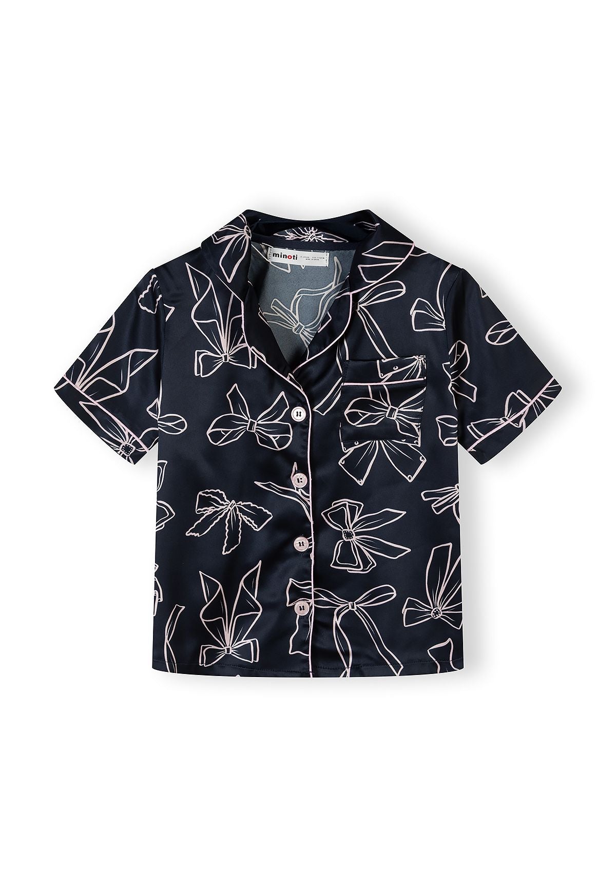 Satin Pyjama Set, Bow Print, Navy - 2