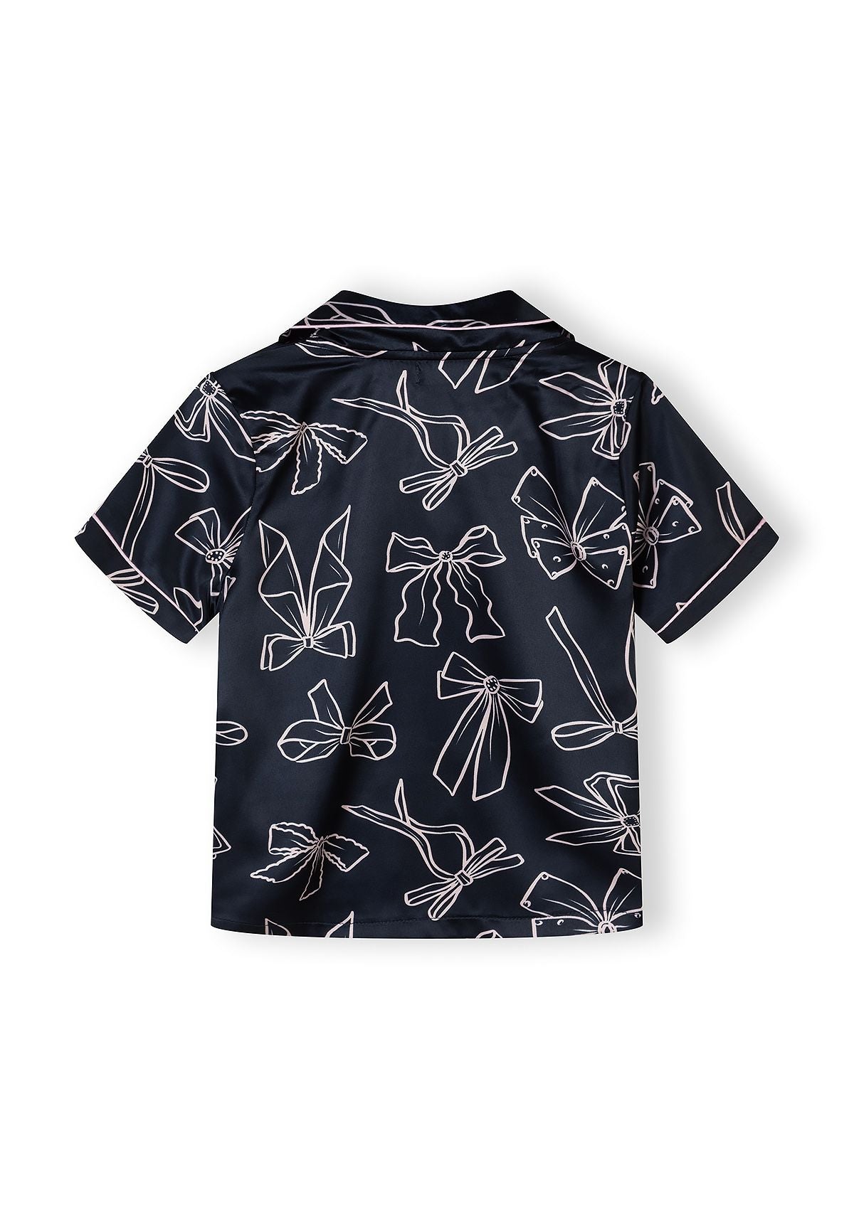 Satin Pyjama Set, Bow Print, Navy - 3