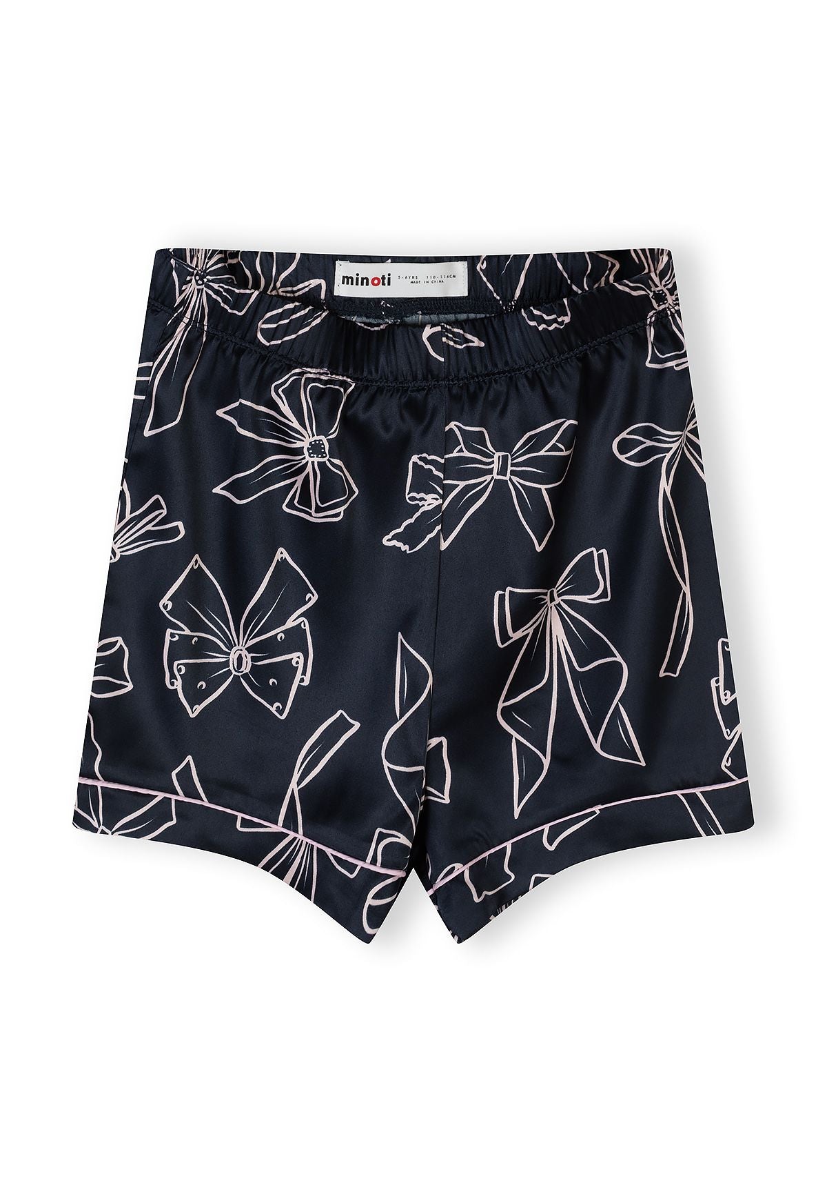 Satin Pyjama Set, Bow Print, Navy - 4