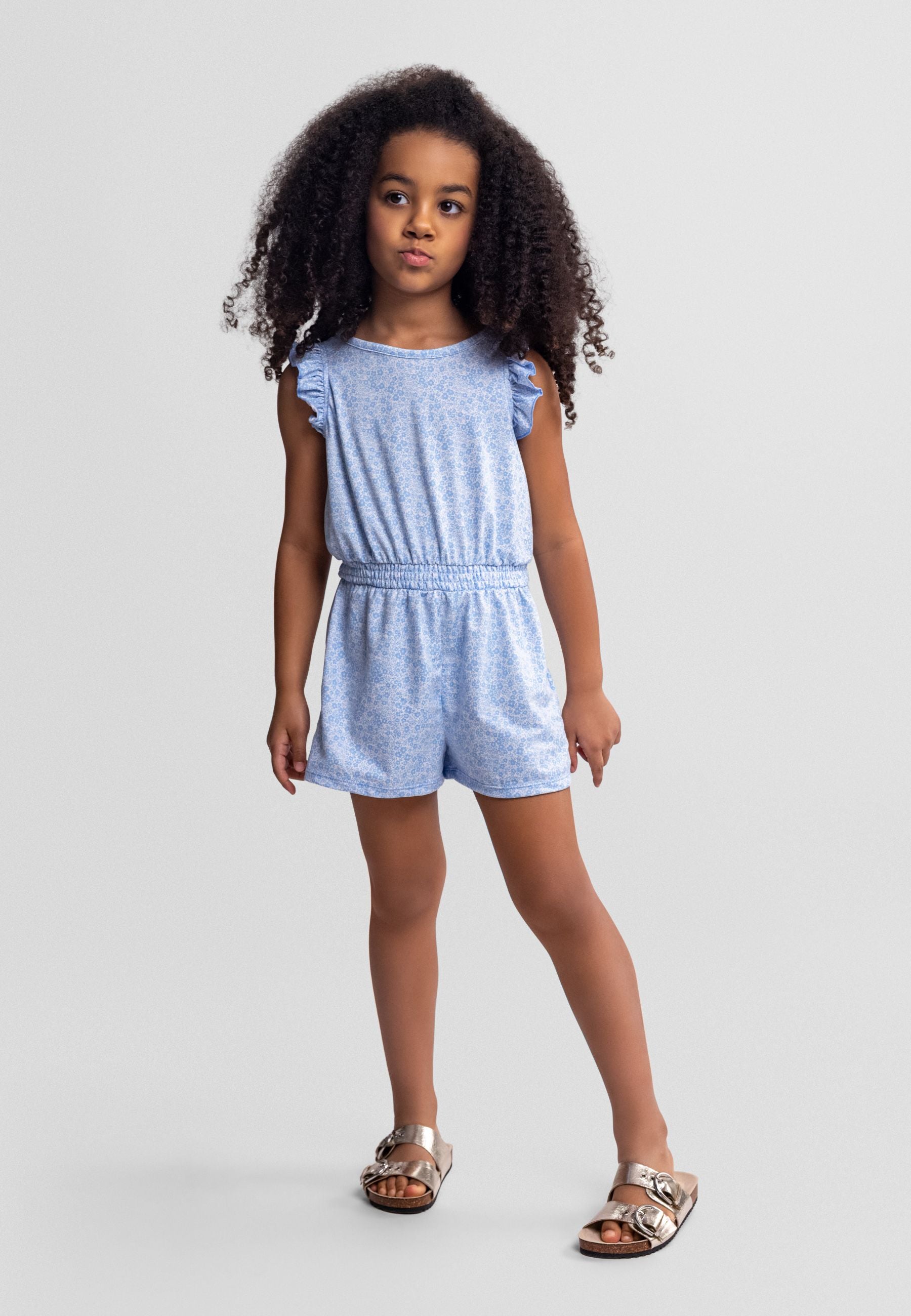 Floral Ruffle Jumpsuit, Blue - 1