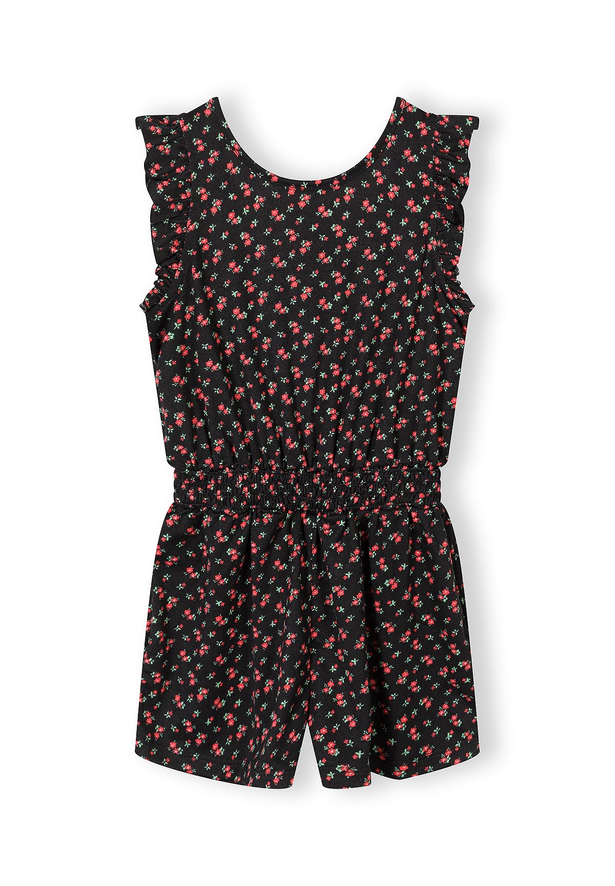 Floral Playsuit, Black & Pink, Ruffle Sleeves - 1