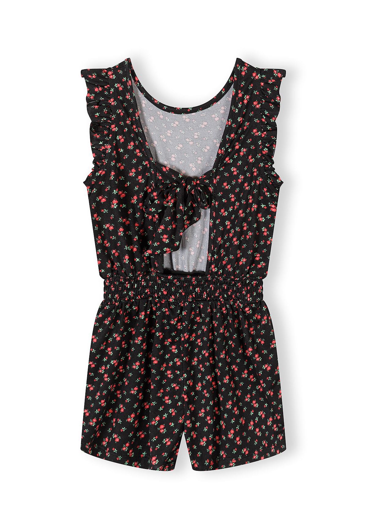 Floral Playsuit, Black & Pink, Ruffle Sleeves - 2