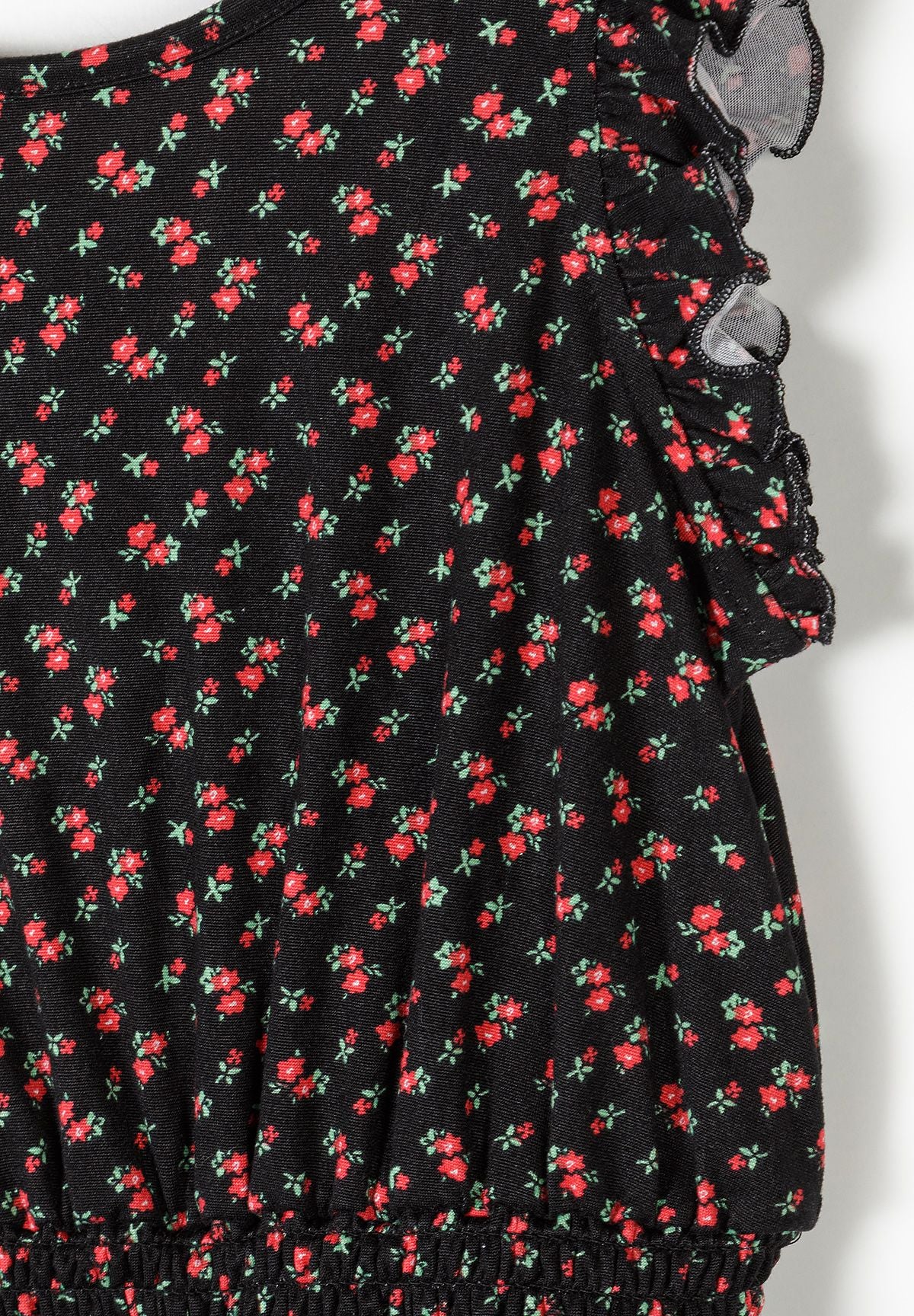 Floral Playsuit, Black & Pink, Ruffle Sleeves - 3