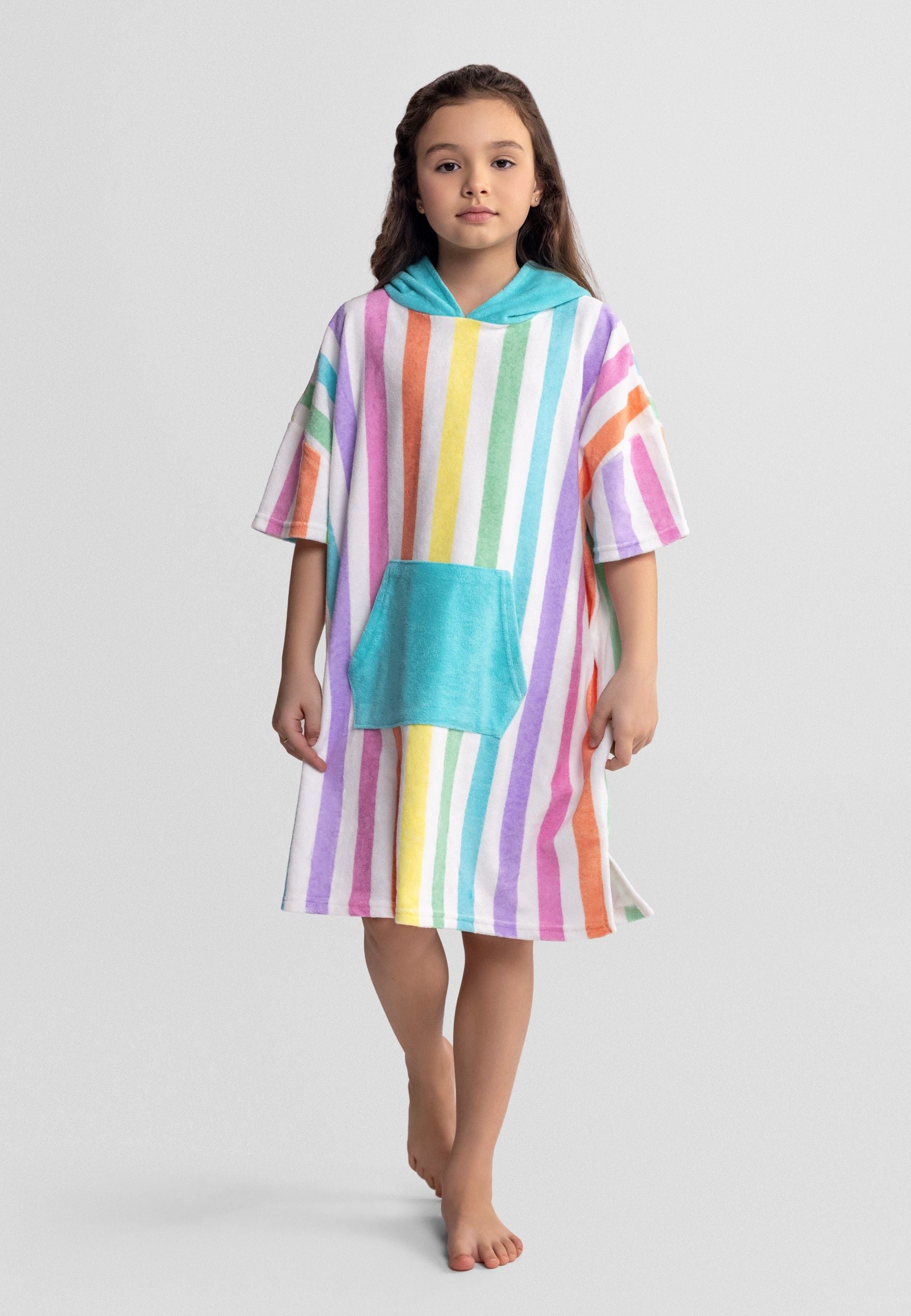 Hooded Towelling Cover-Up, Rainbow Stripes, Multicolor - 1