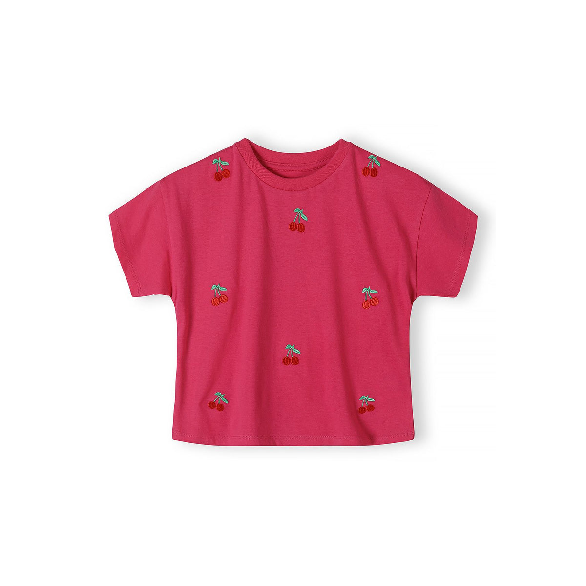 Girls' embroidered t-shirt in dark pink — complete product view for square Shop card