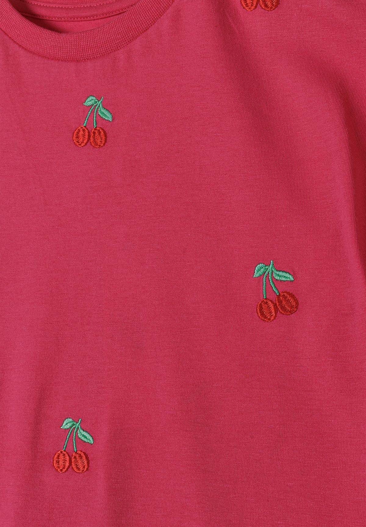 Embroidered Cherry T-Shirt, Pink - 3