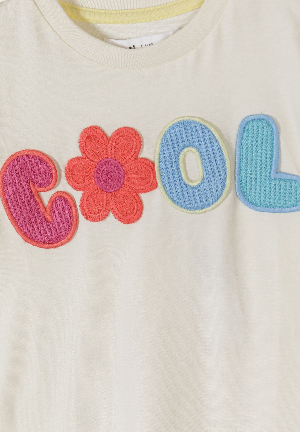 Short Sleeve T-Shirt, Crochet Detail COOL, Off White - 3