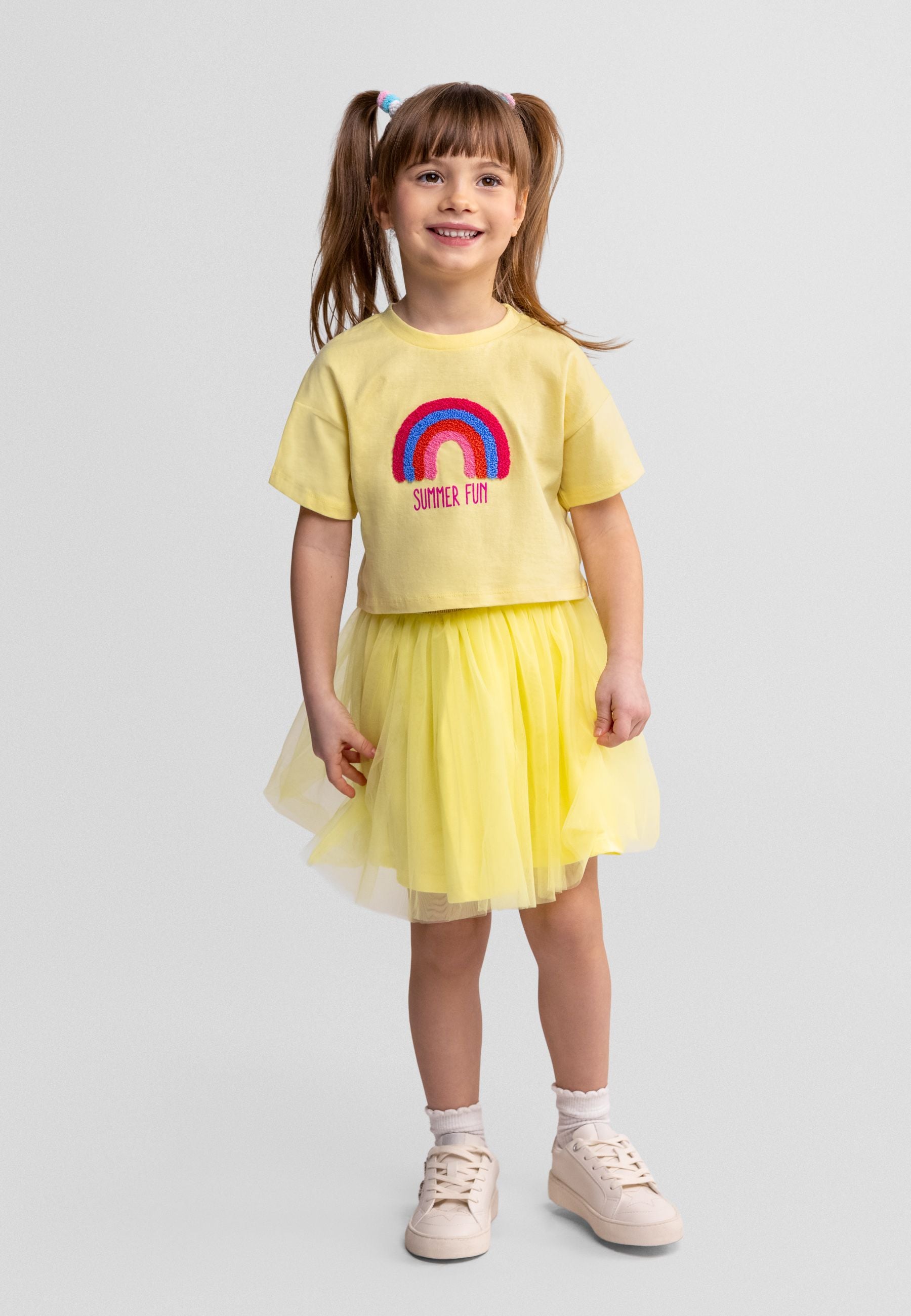 Rainbow Appliqué T-Shirt, Pale Yellow - 1