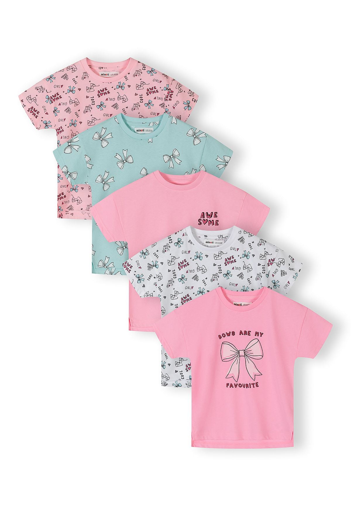 T-Shirts 5-Pack, Bow Print, Pink Mint White - 1
