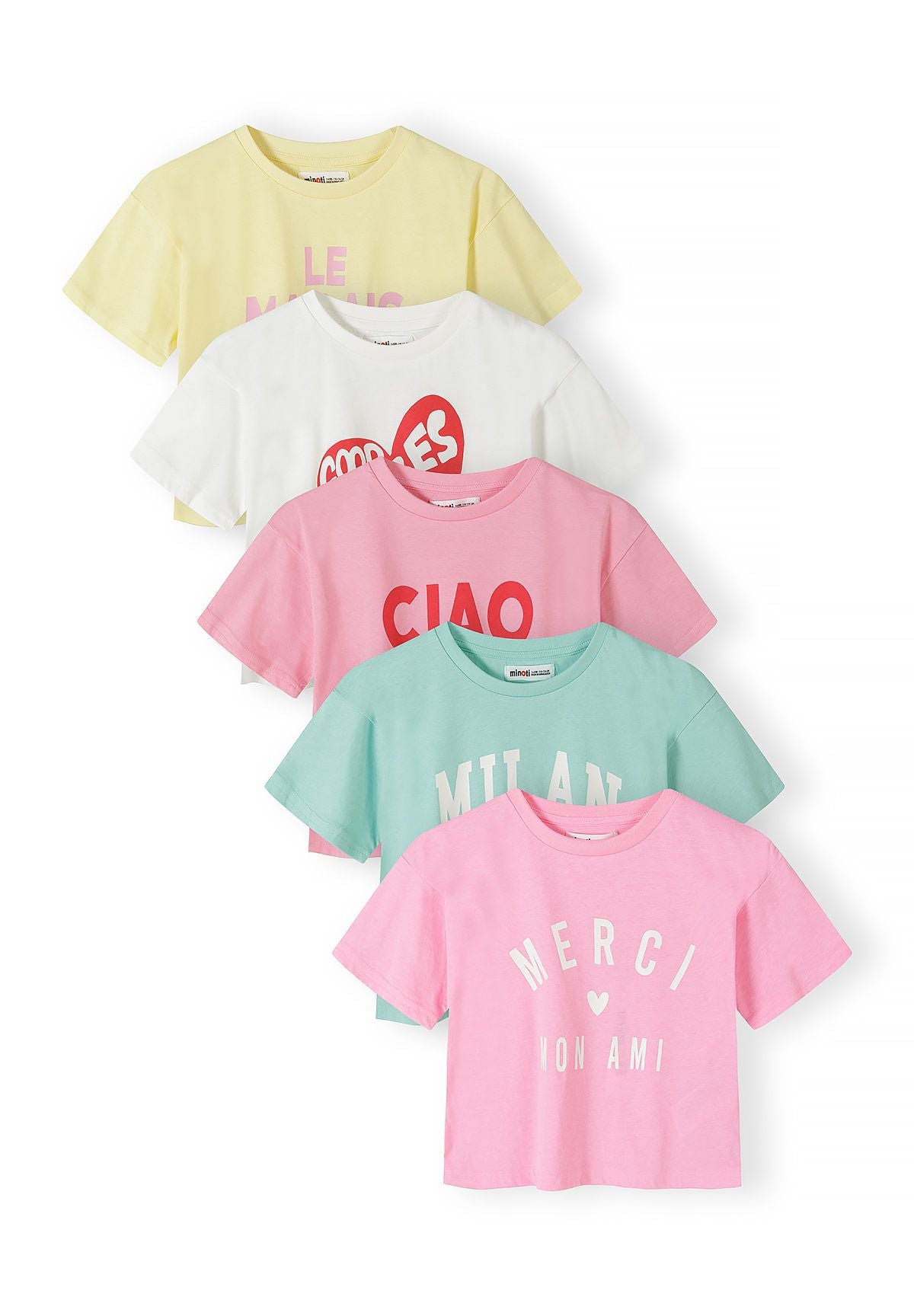 T-Shirts 5-Pack Cropped Graphic Print, Multicolour - 1