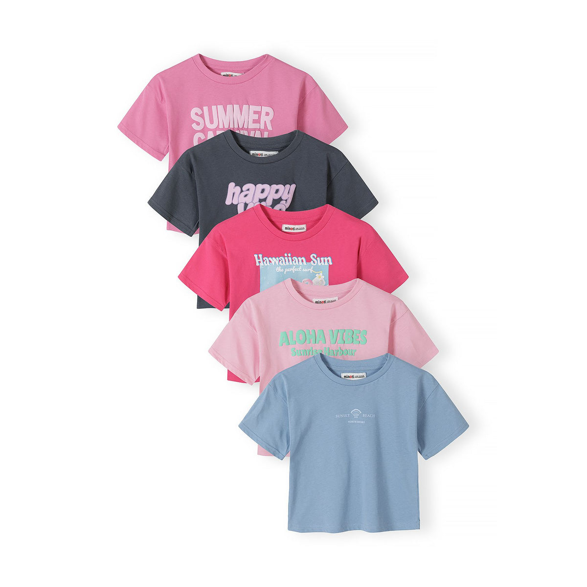 Girls' boxy graphic t-shirts 5-pack in mixed colours — complete product view for square Shop card