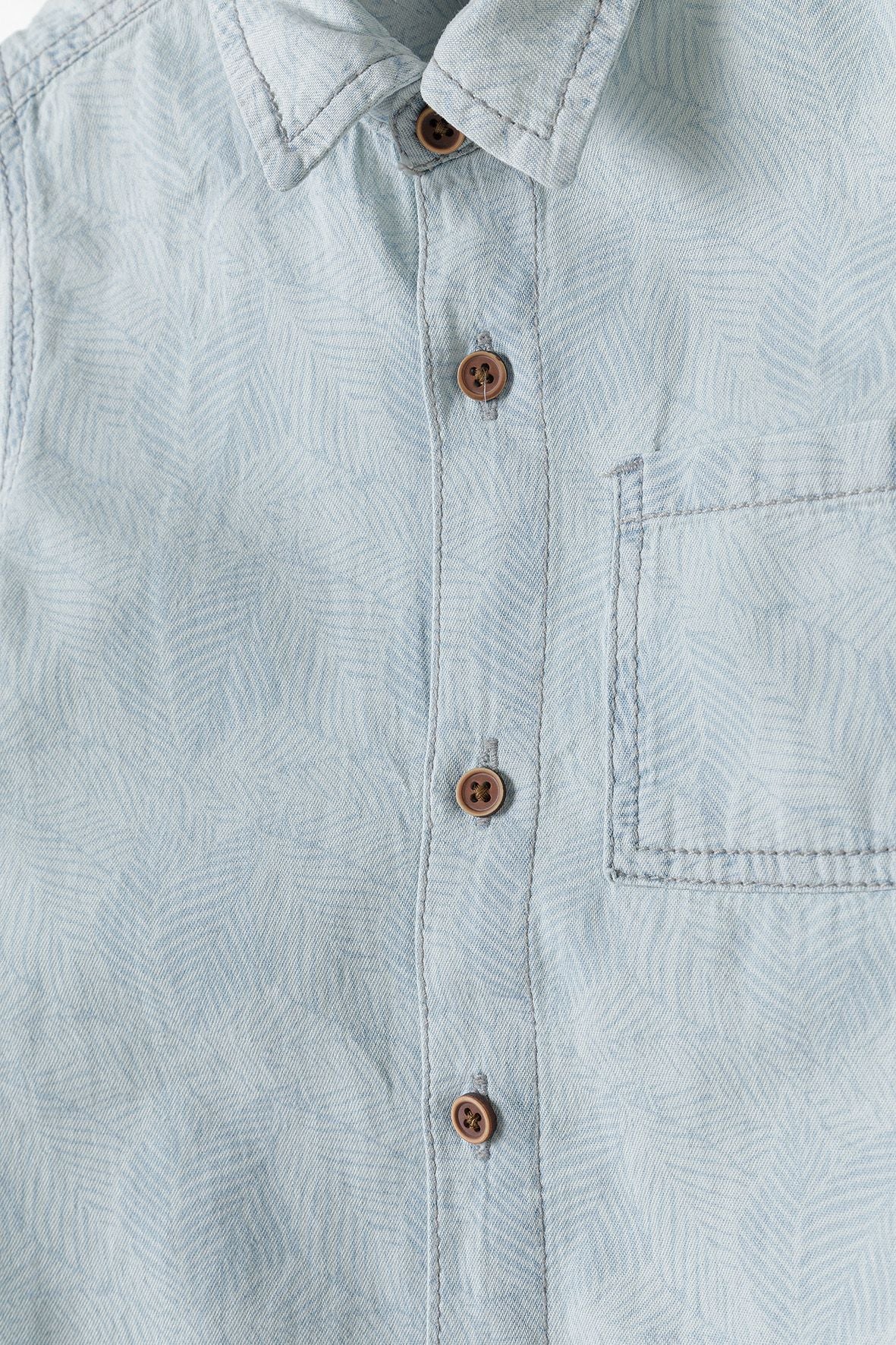 Short Sleeve Denim Shirt, Light Blue Bleached - 5