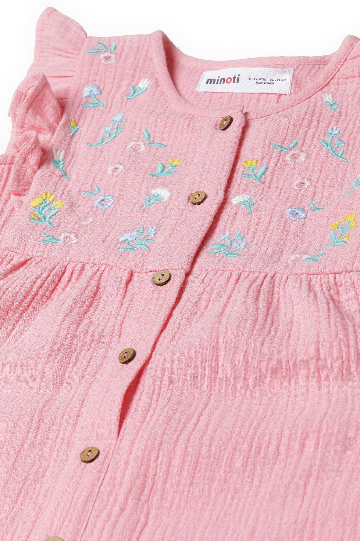 Embroidered Floral Jumpsuit, Pink, Frill Sleeve - 3