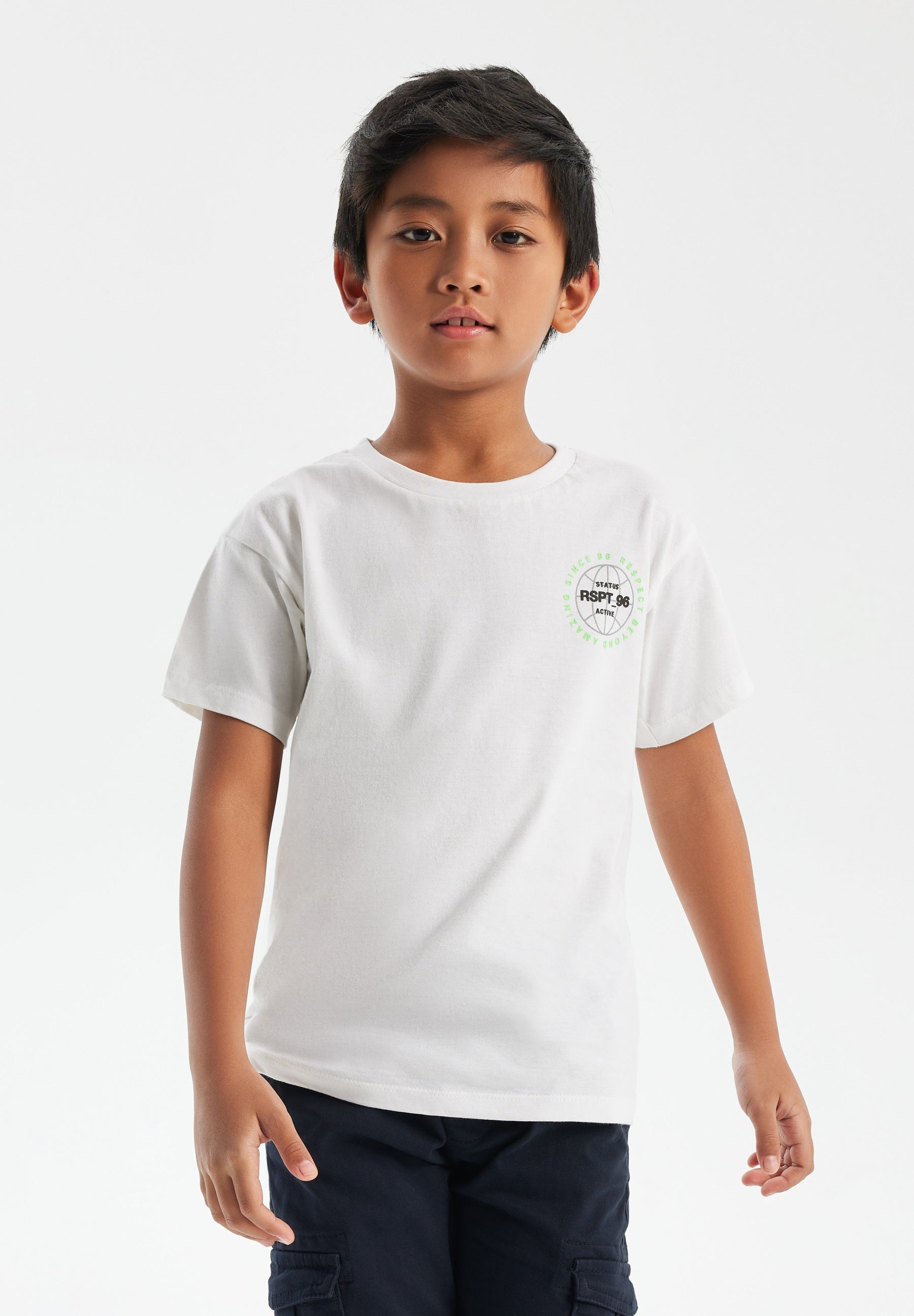 Short Sleeve T-Shirt, White, Chest Logo - 1